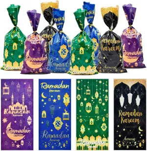 160 Pieces 4 Styles Ramadan Kareem Cellophane Treat Candy Bags with Twist Ties, Islamic Lantern and Moon Designs Clear Goodie Bags for Kids Gifts, Party Favors, and Holiday Snacks Decorations