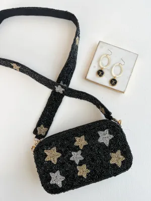 Beaded Black Silver Gold Star Half Bag