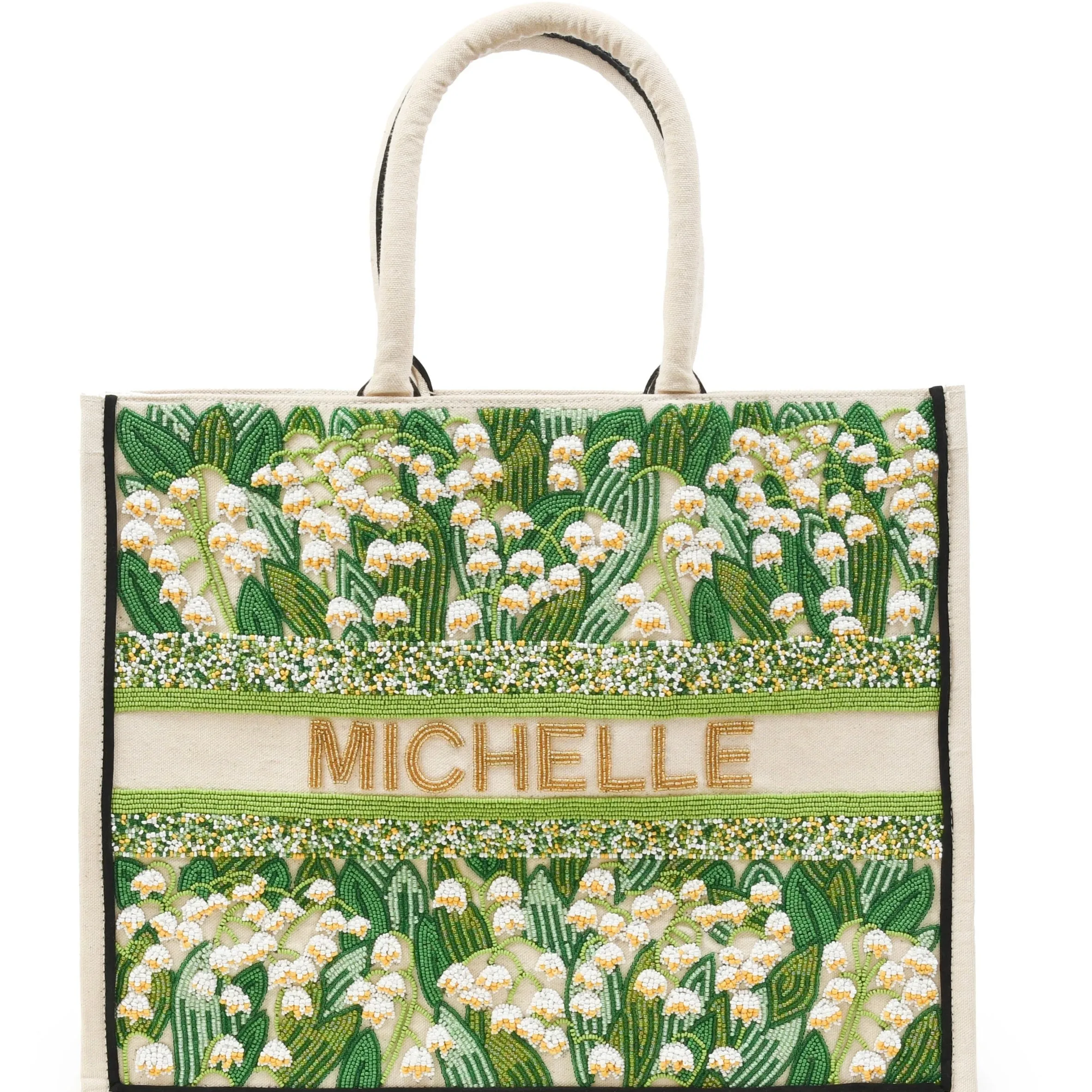 BEADED CUSTOM LILY OF THE VALLEY TOTE