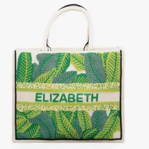 BEADED CUSTOM PALM LEAF TOTE