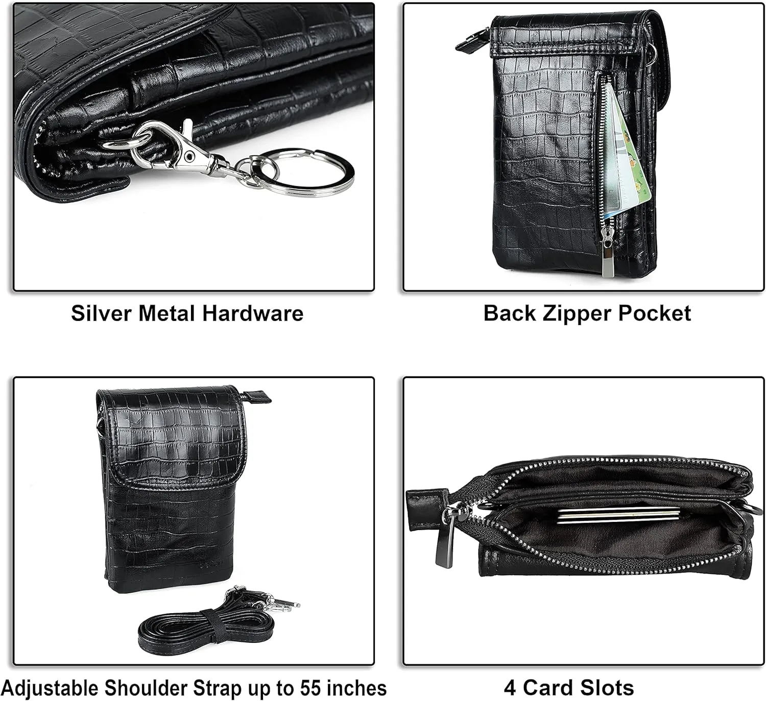 befen Genuine Leather Small Crossbody Bags for Women Cell Phone Bag Cross Body Purses,Silver Zipper