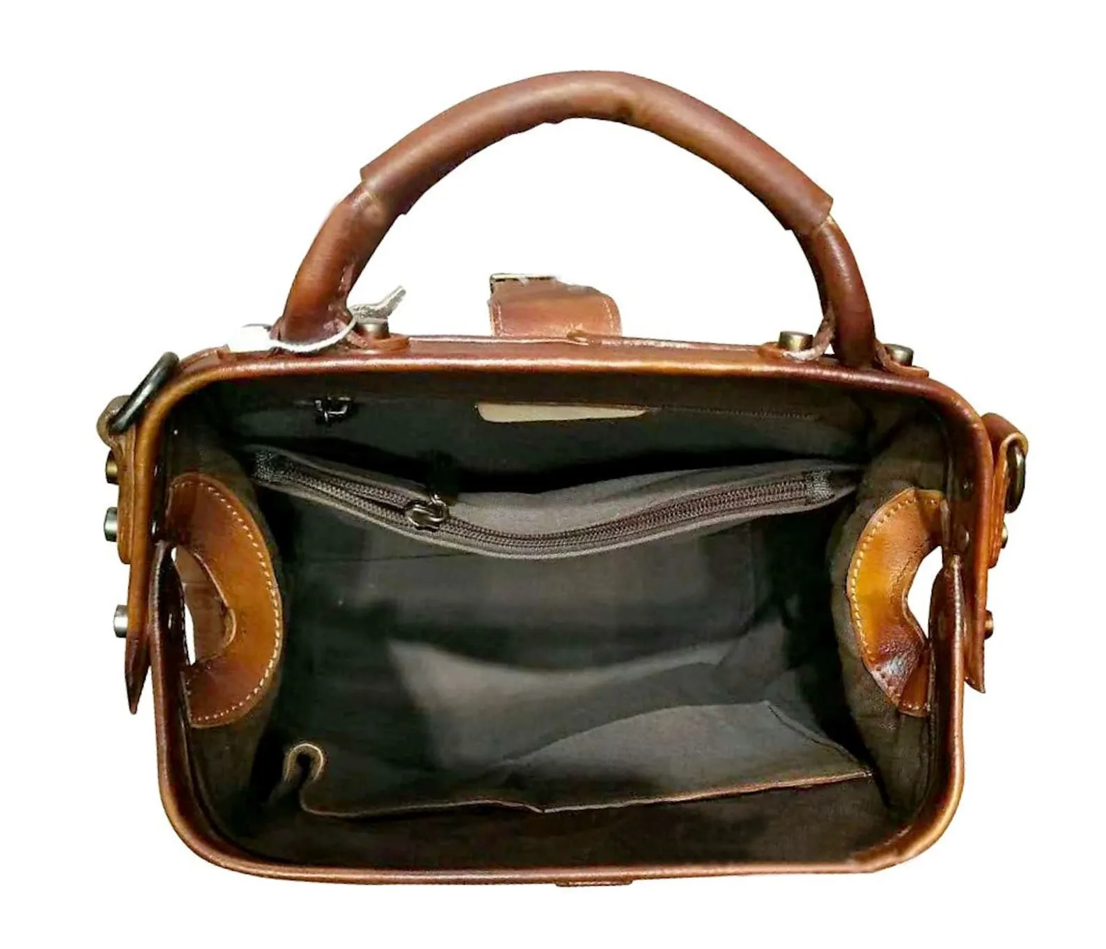 Black Convertible Crossbody Leather Doctor Bag Backpack Purse