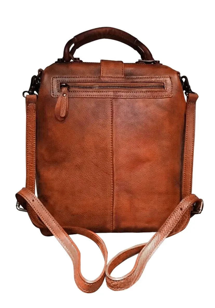 Black Convertible Crossbody Leather Doctor Bag Backpack Purse