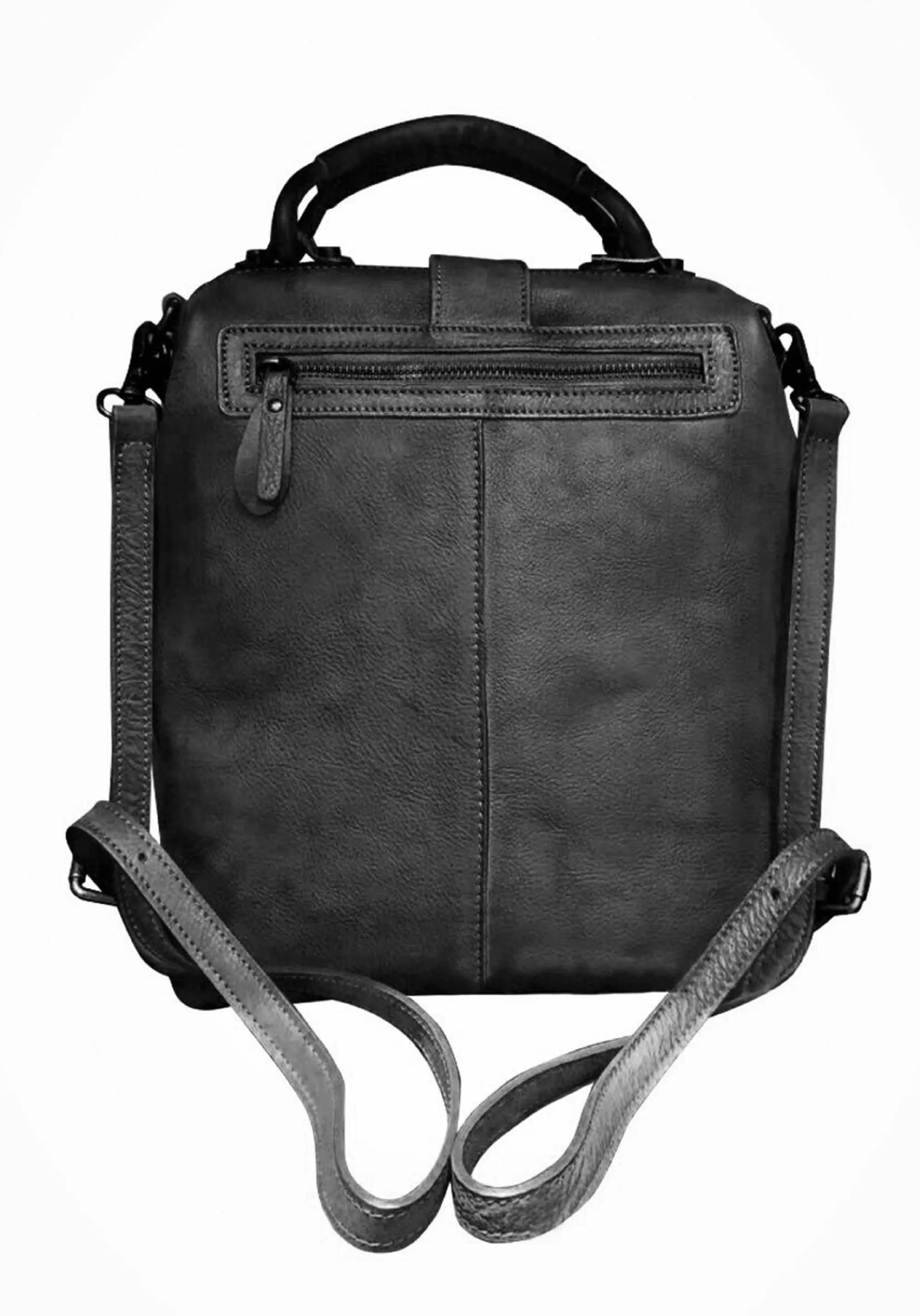 Black Convertible Crossbody Leather Doctor Bag Backpack Purse