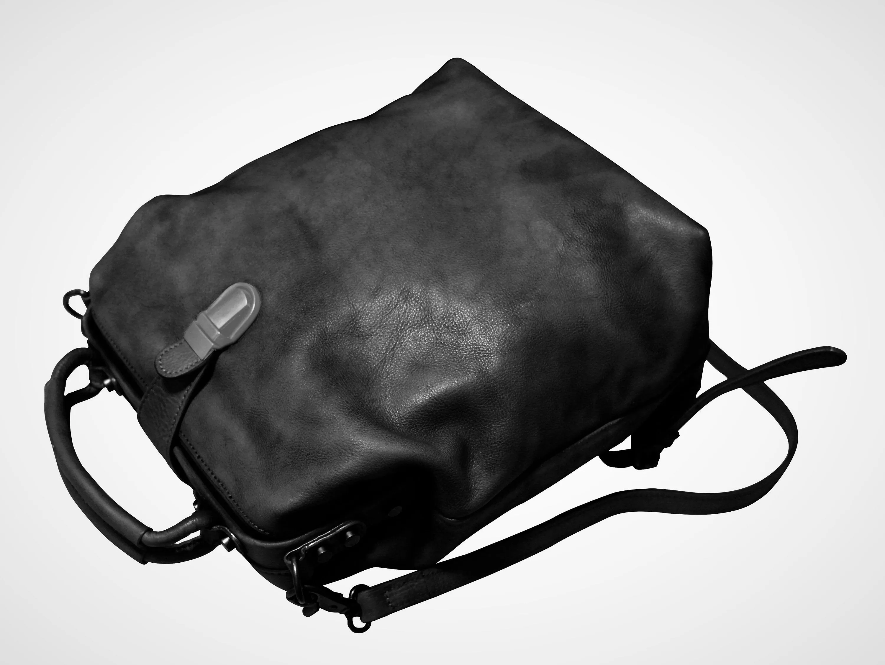 Black Convertible Crossbody Leather Doctor Bag Backpack Purse