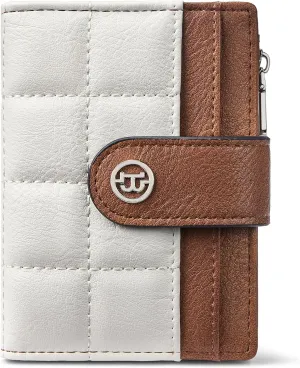 BOSTANTEN Small Wallet for Women Leather RFID Blocking Card Holder Bifold Compact Wallets With Zipper Coin Pocket BeigeBrown