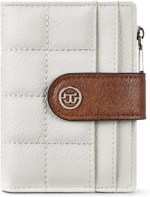 BOSTANTEN Small Wallet for Women Leather RFID Blocking Card Holder Bifold Compact Wallets With Zipper Coin Pocket BrownWhite