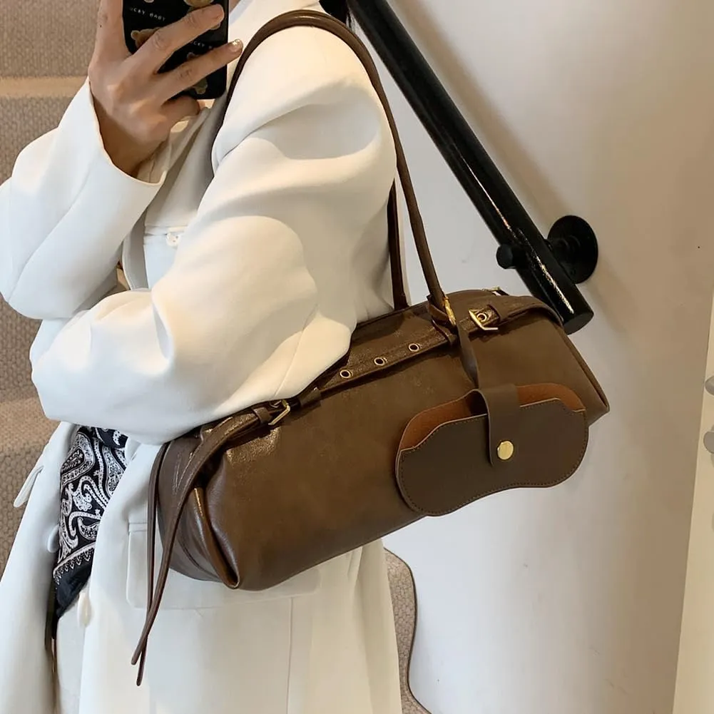 Boston Shoulder Bags for Women Cherry Purse Underarm Bag PU Leather Casual Bowling Bag Purse Retro Tote Bag