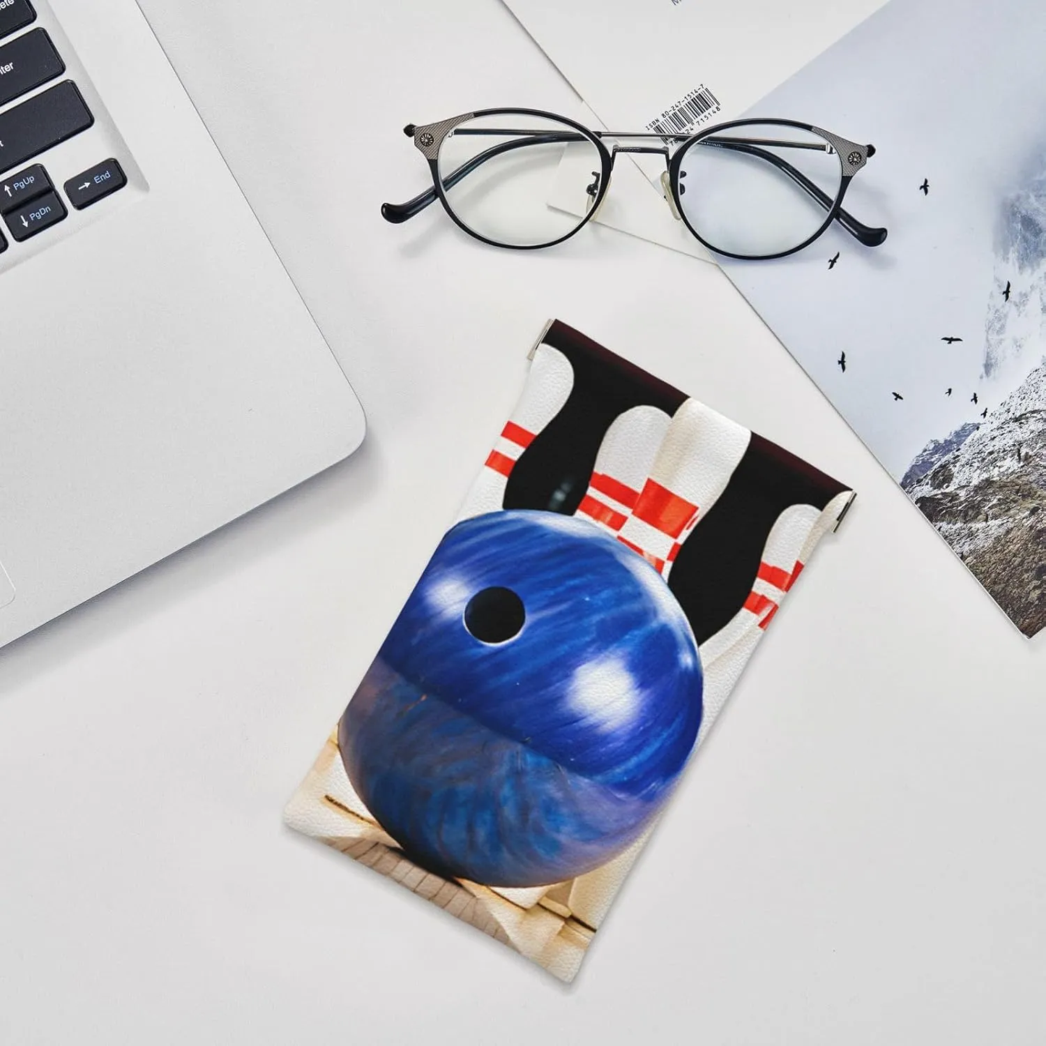 Bowling Leather Eyeglass Spring Storage Bag, Stylish Design, Versatile Functions