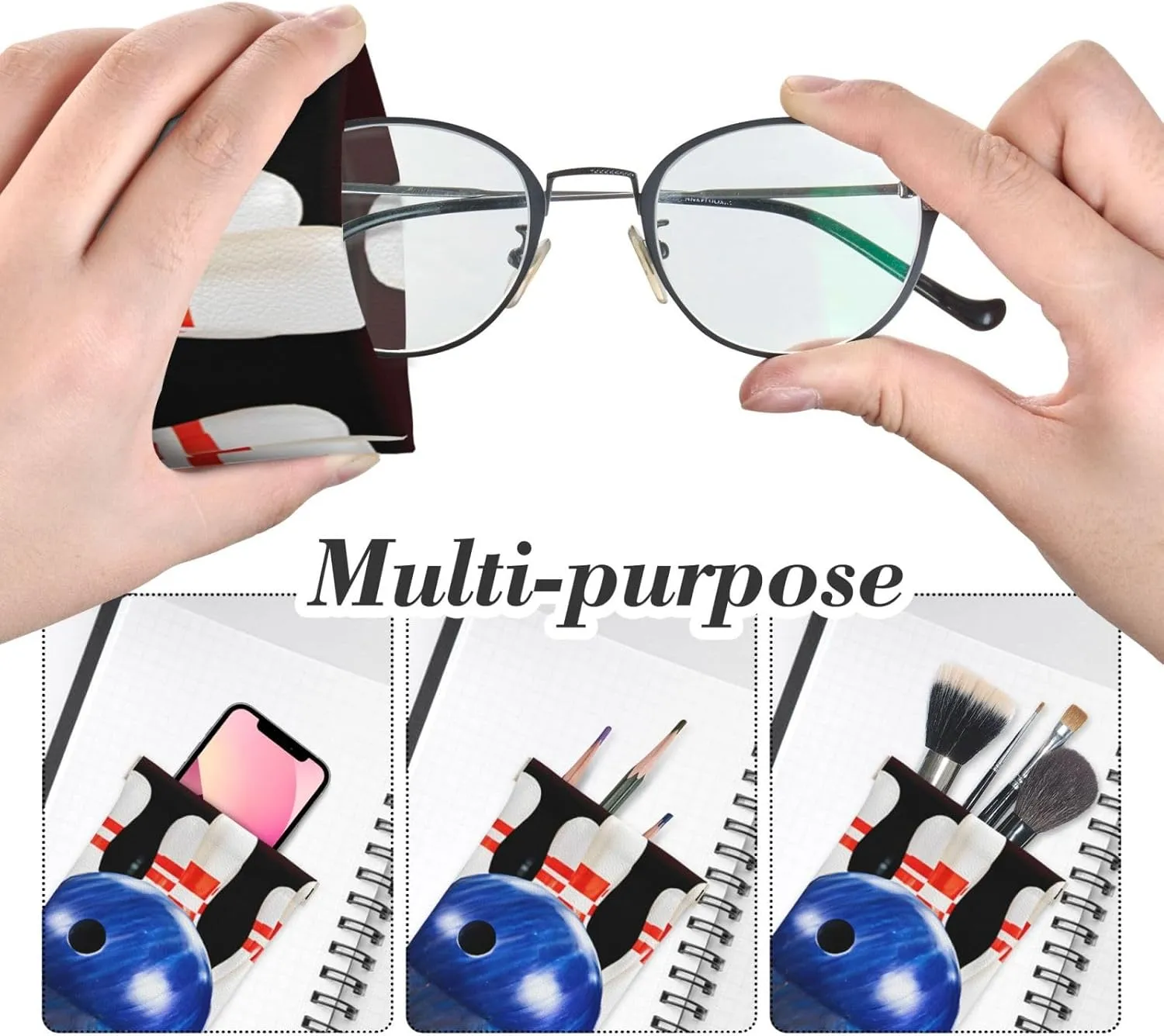 Bowling Leather Eyeglass Spring Storage Bag, Stylish Design, Versatile Functions