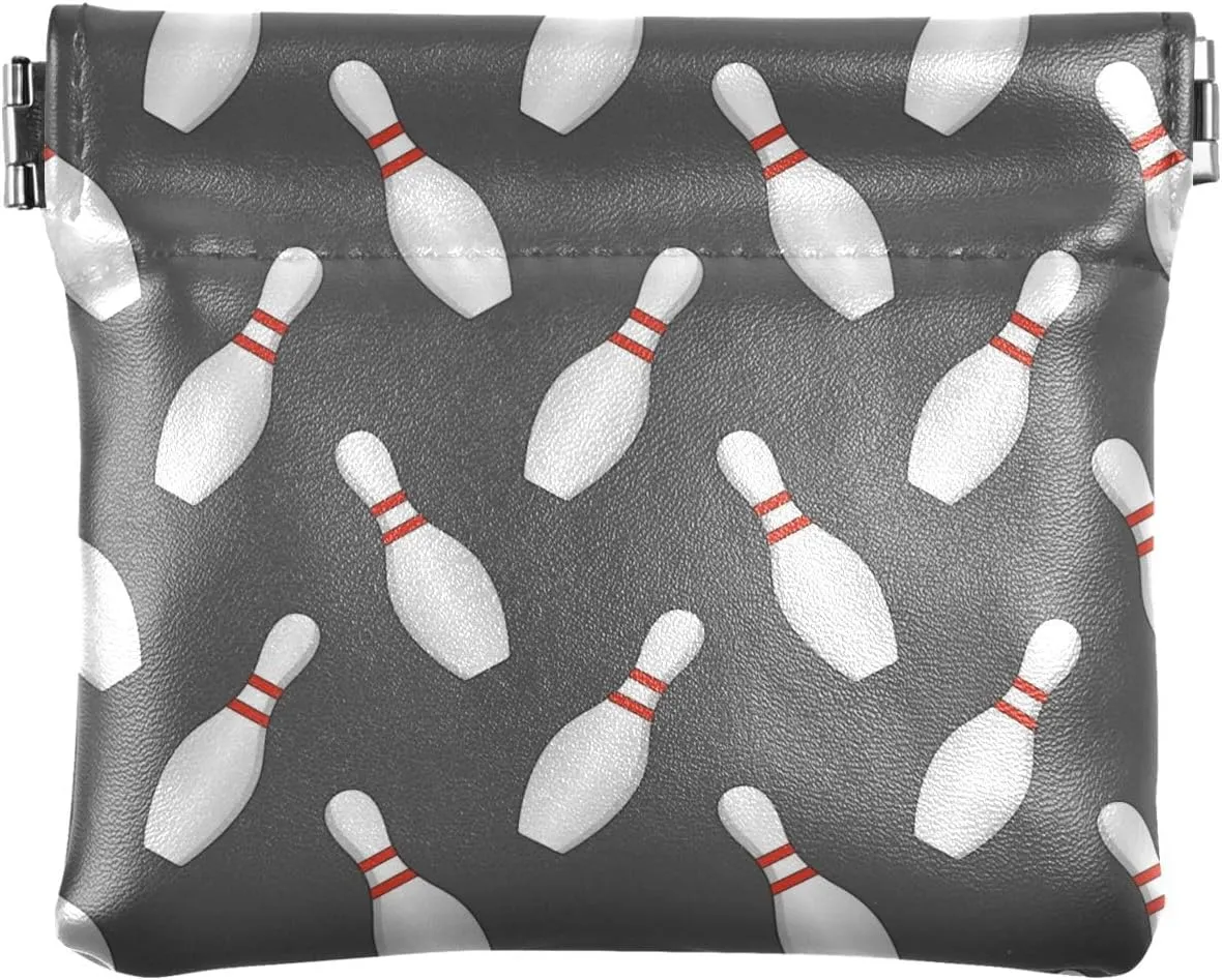 Bowling Pins Mini Coin Purse, Leather Small Coin Wallet, Leather Squeeze Coin Purse Pouch Change Holder For Men & Women