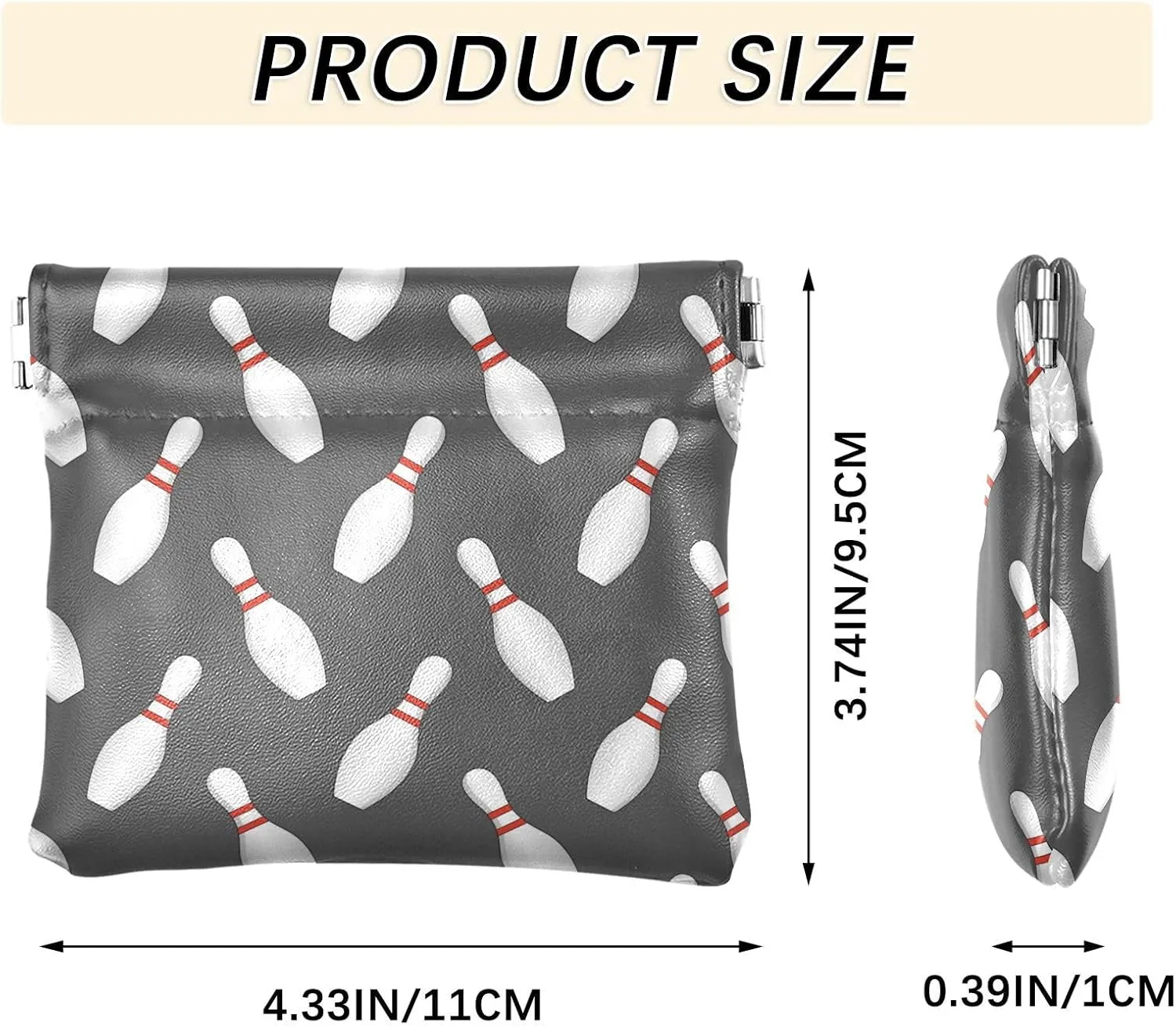 Bowling Pins Mini Coin Purse, Leather Small Coin Wallet, Leather Squeeze Coin Purse Pouch Change Holder For Men & Women