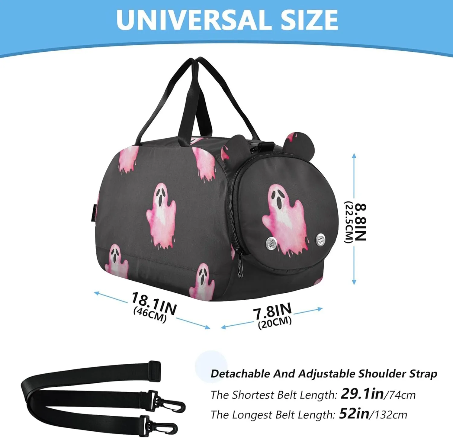 Boys Carry on Duffel Bag Weekender Overnight Pink Ghost Black Girls Tote Duffle Bags Travel Dance Duffle Bag