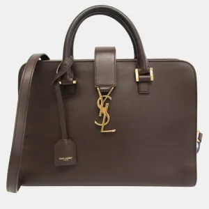 Brown Leather Small Cabas Top Handle Bag
