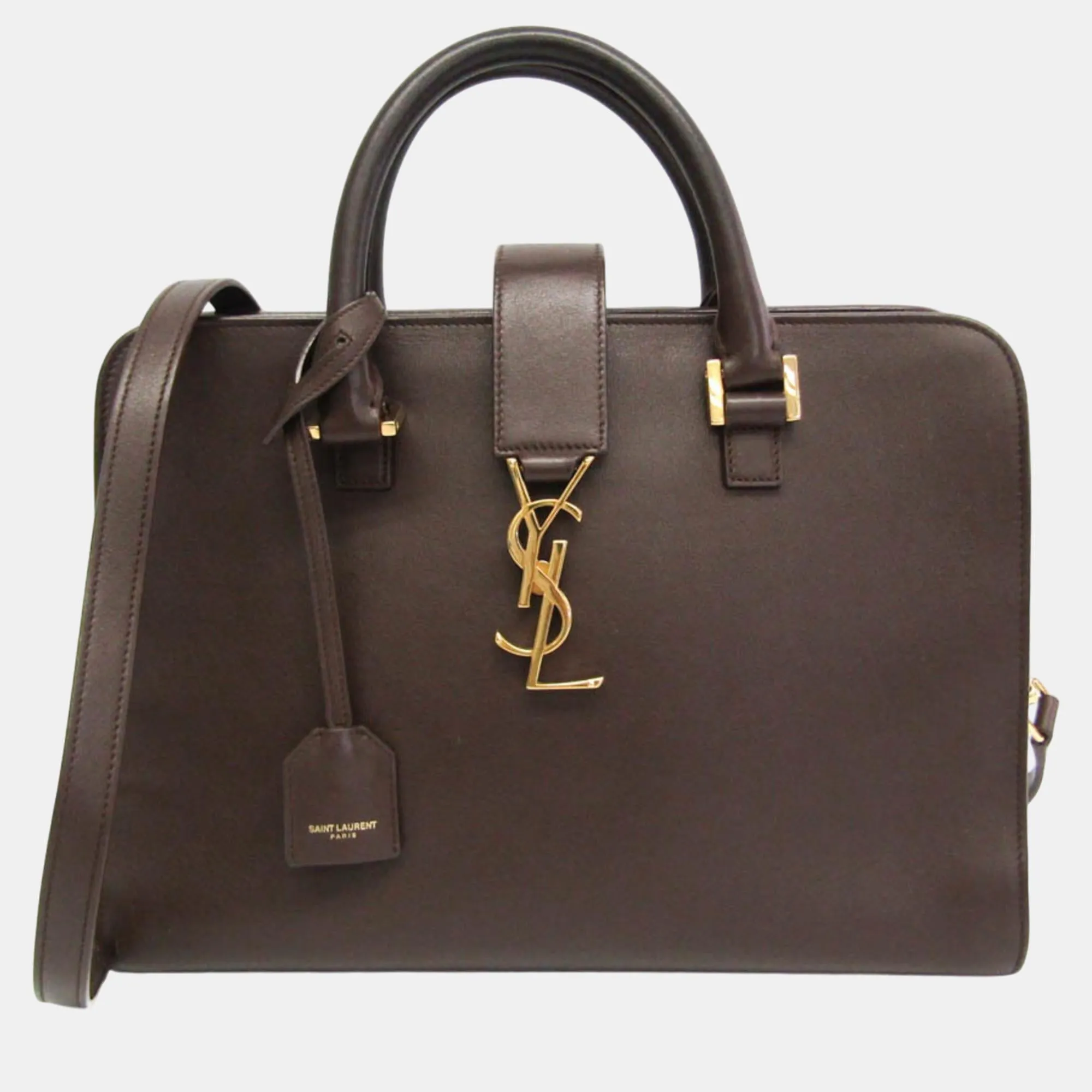 Brown Leather Small Cabas Top Handle Bag
