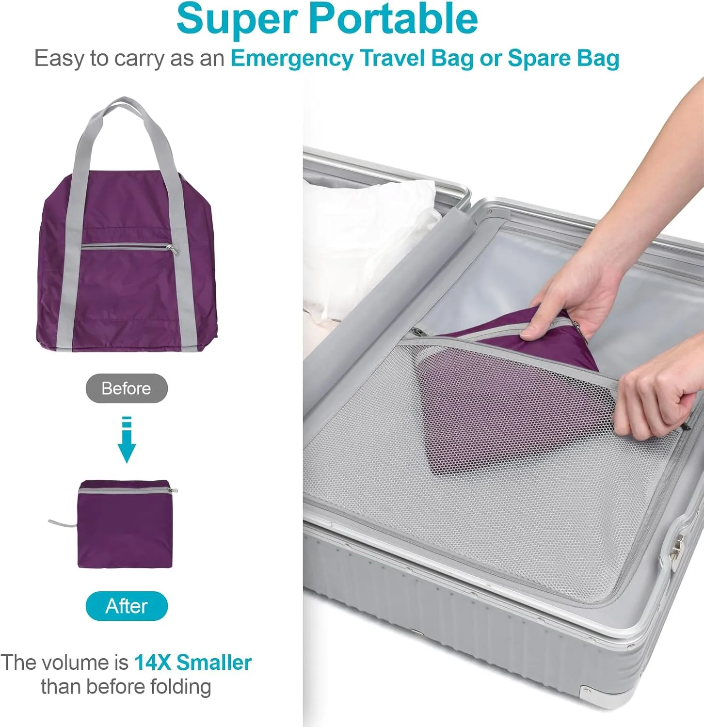 Cambond Spirit Airlines Personal Item Bag 18x14x8 Inch - 30L Carry on Personal Item Travel Bags for Short Trip, Lightweight Compact Underseat Foldable Travel Duffel Bags, Purple