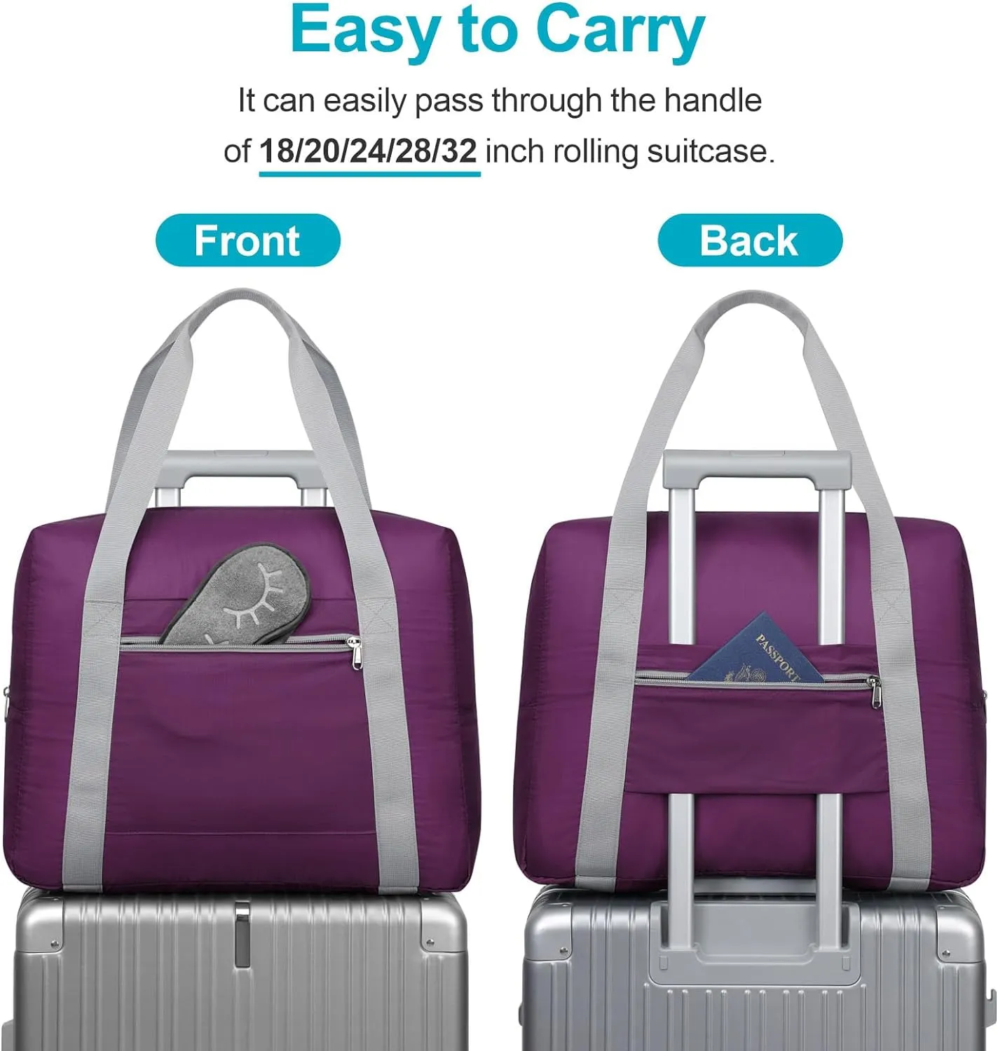 Cambond Spirit Airlines Personal Item Bag 18x14x8 Inch - 30L Carry on Personal Item Travel Bags for Short Trip, Lightweight Compact Underseat Foldable Travel Duffel Bags, Purple