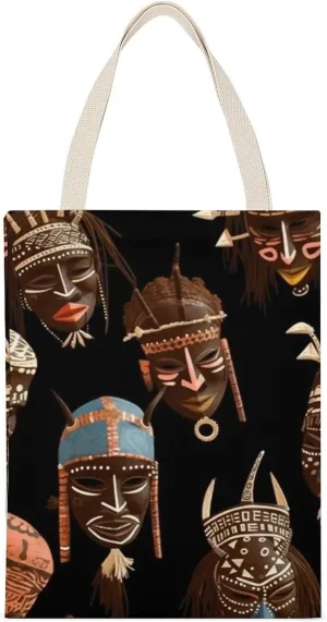 Canvas Tote Bag for Women Reusable Grocery Shoulder Bag African Ritual Ethnic Tribal Shopping Bags with Handles