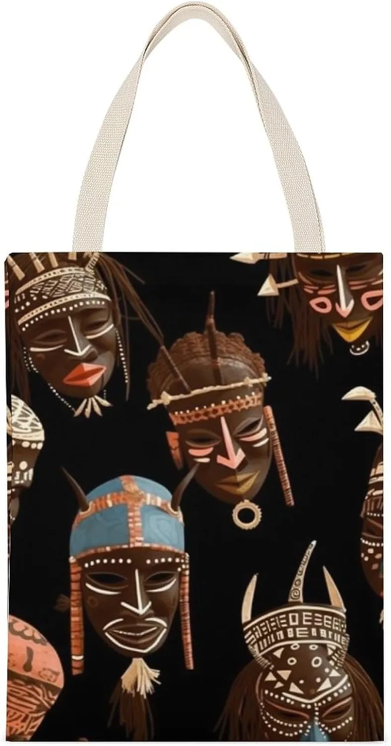 Canvas Tote Bag for Women Reusable Grocery Shoulder Bag African Ritual Ethnic Tribal Shopping Bags with Handles