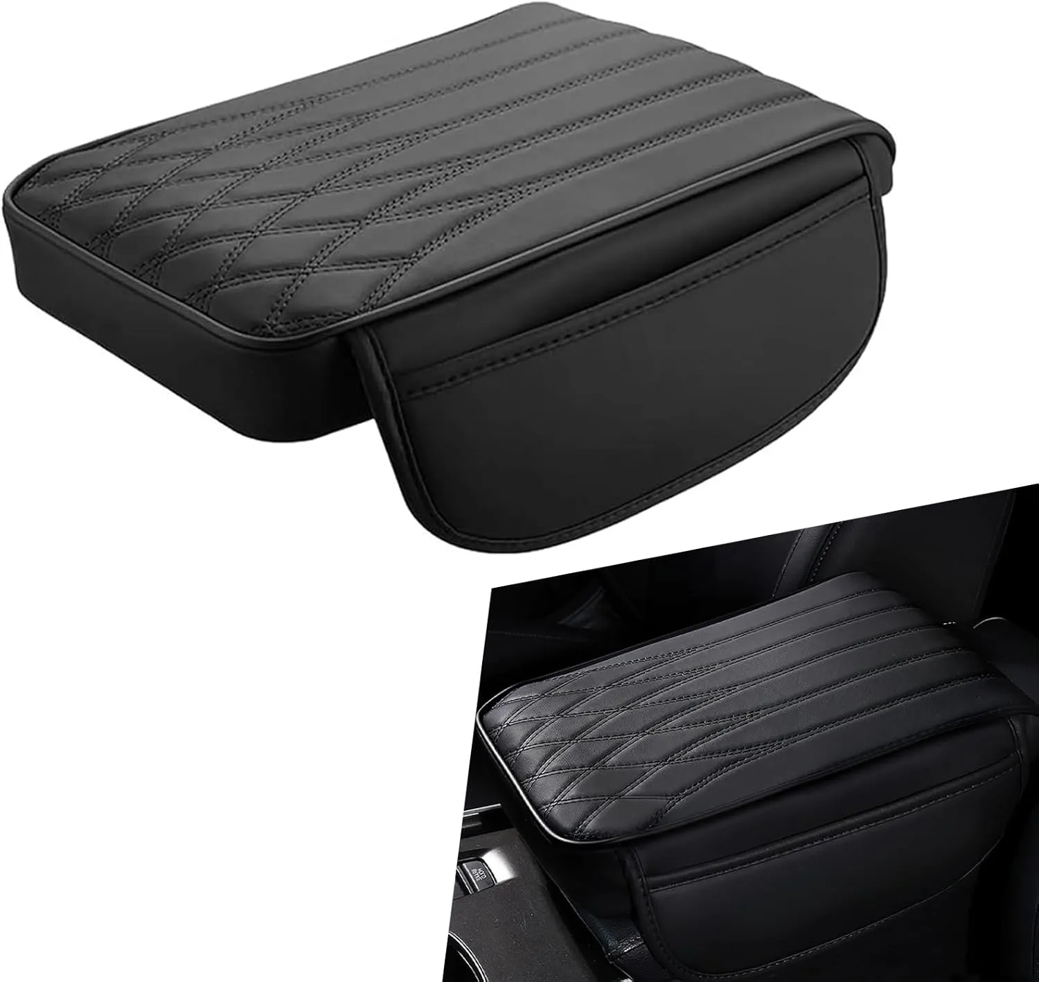 Car Armrest Pad, Car Center Console Cover Memory Cotton Elbow Pressure Relief Mat, Multi-Functional Anti-Scratch Protective Pad with Side Storage Pockets, Universal for Cars (Black)