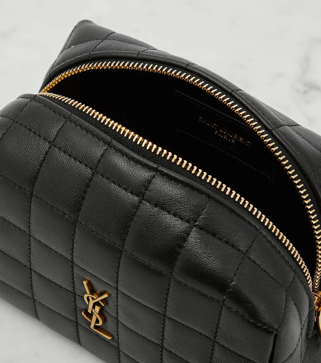 Cassandre Saint Laurent leather cosmetic bag, black