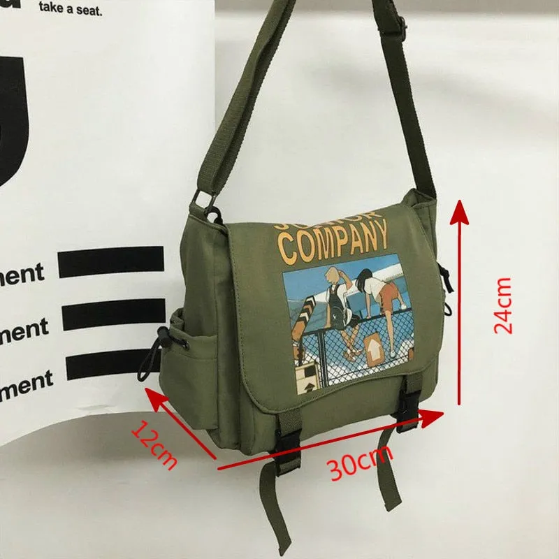 Casual Large Capacity Canvas Bag Graffiti Unisex Shoulder Bags Black White Student Girl Shoulder Bag