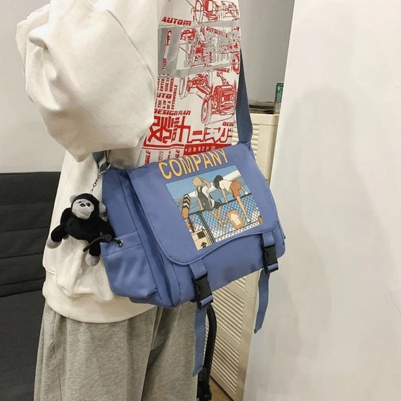 Casual Large Capacity Canvas Bag Graffiti Unisex Shoulder Bags Black White Student Girl Shoulder Bag