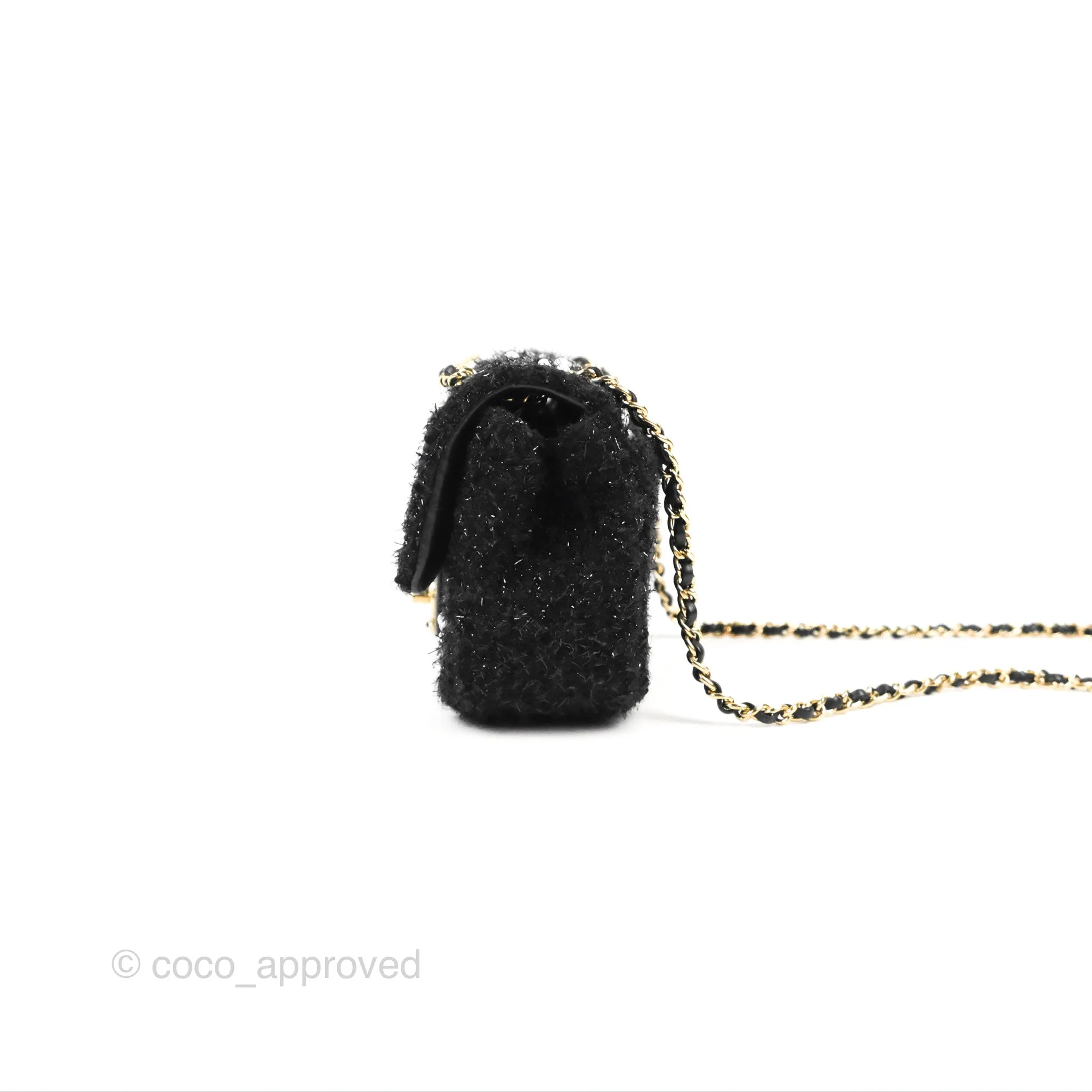 Chanel Black Faux Pearl Embellished Tweed Mini Cosmos Flap Bag