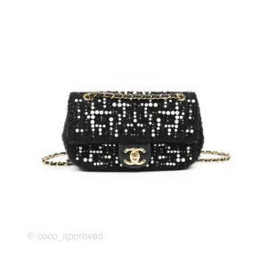 Chanel Black Faux Pearl Embellished Tweed Mini Cosmos Flap Bag