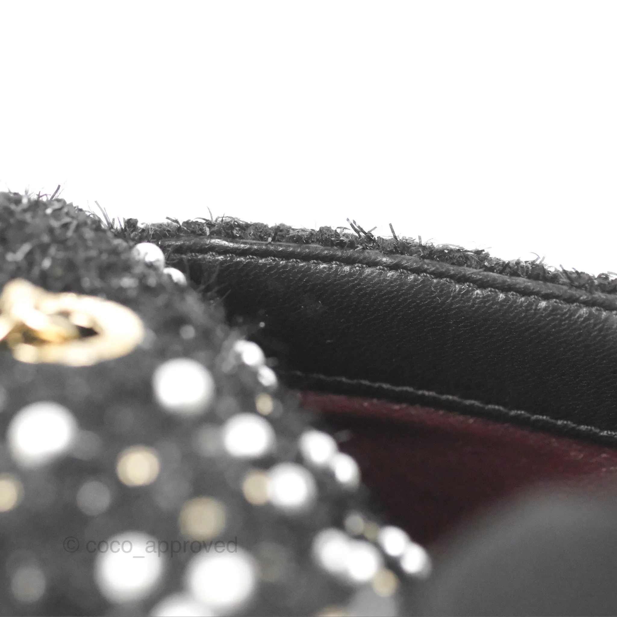 Chanel Black Faux Pearl Embellished Tweed Mini Cosmos Flap Bag