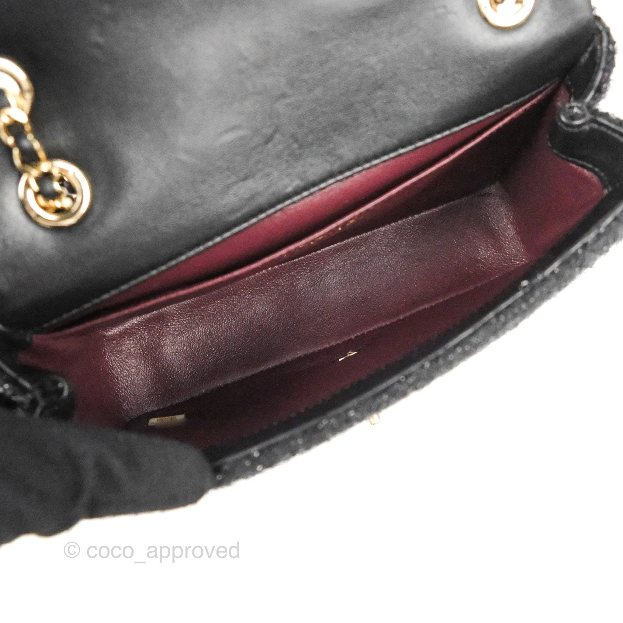 Chanel Black Faux Pearl Embellished Tweed Mini Cosmos Flap Bag