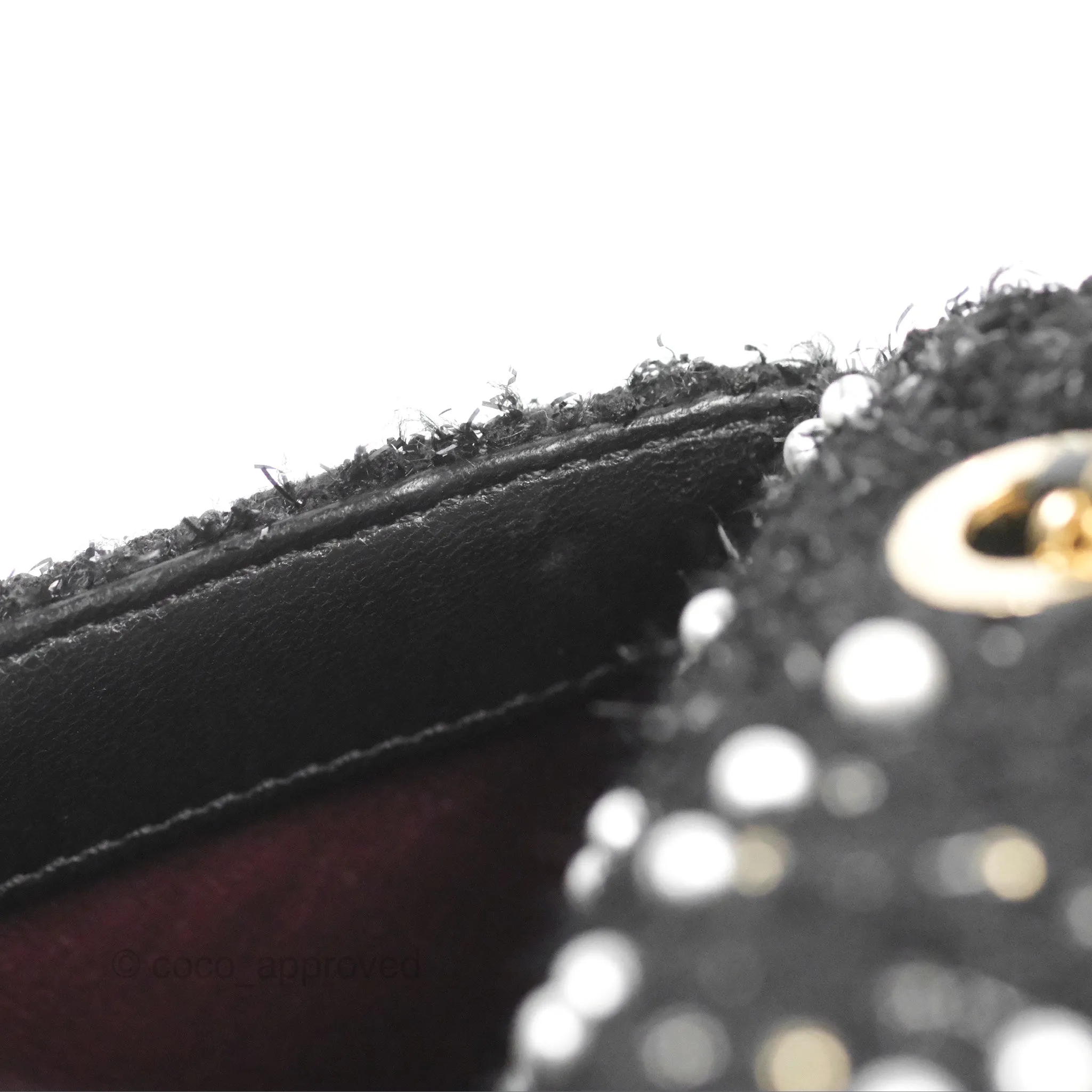 Chanel Black Faux Pearl Embellished Tweed Mini Cosmos Flap Bag