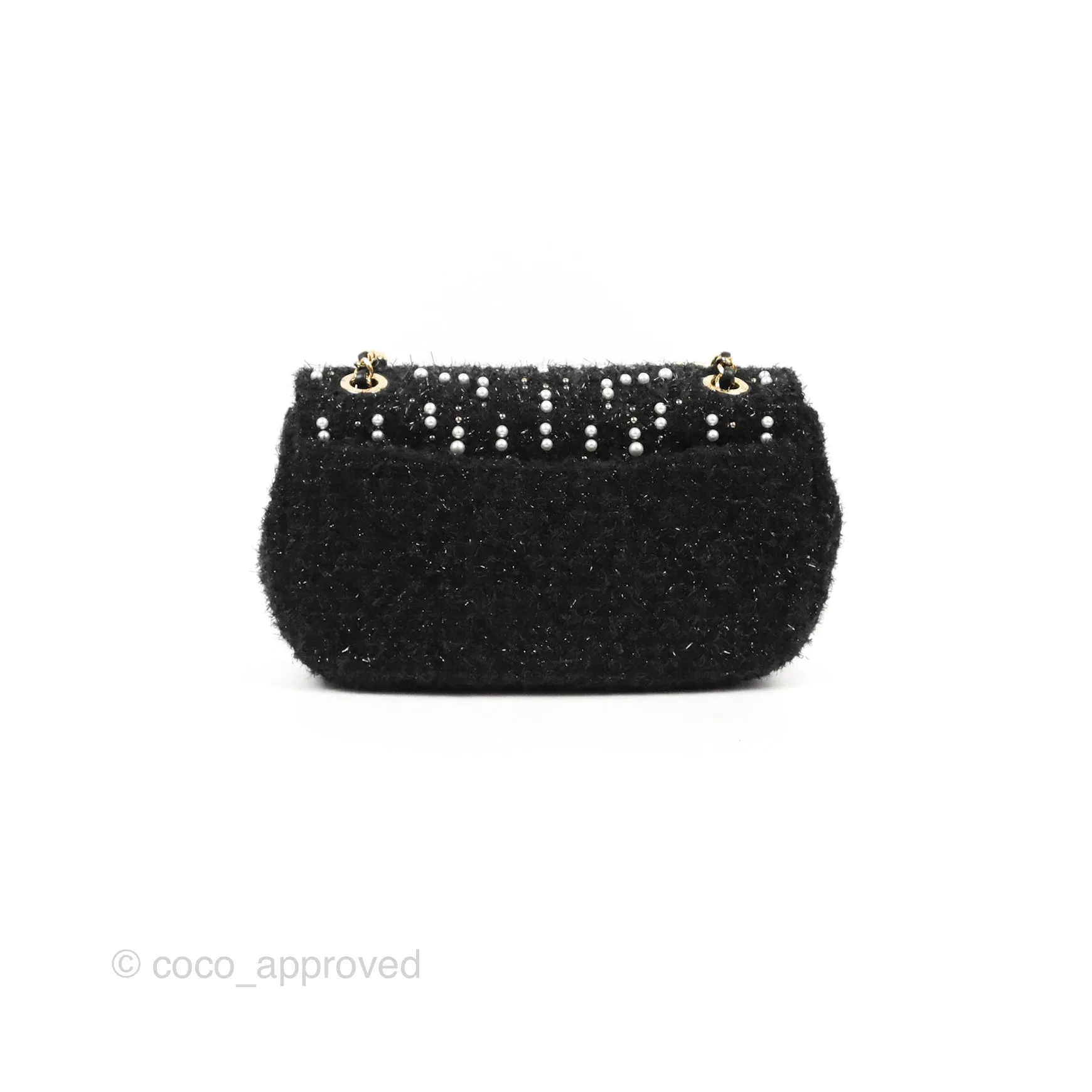 Chanel Black Faux Pearl Embellished Tweed Mini Cosmos Flap Bag