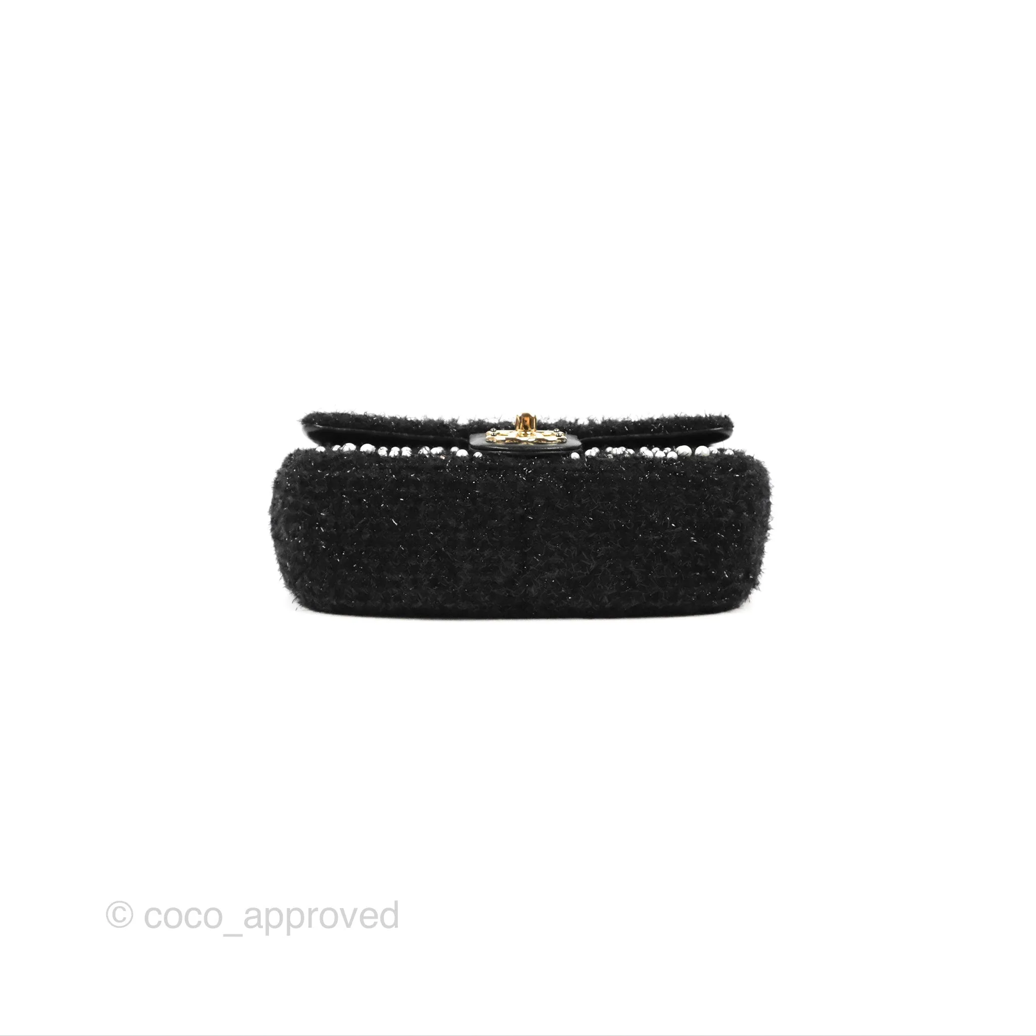 Chanel Black Faux Pearl Embellished Tweed Mini Cosmos Flap Bag