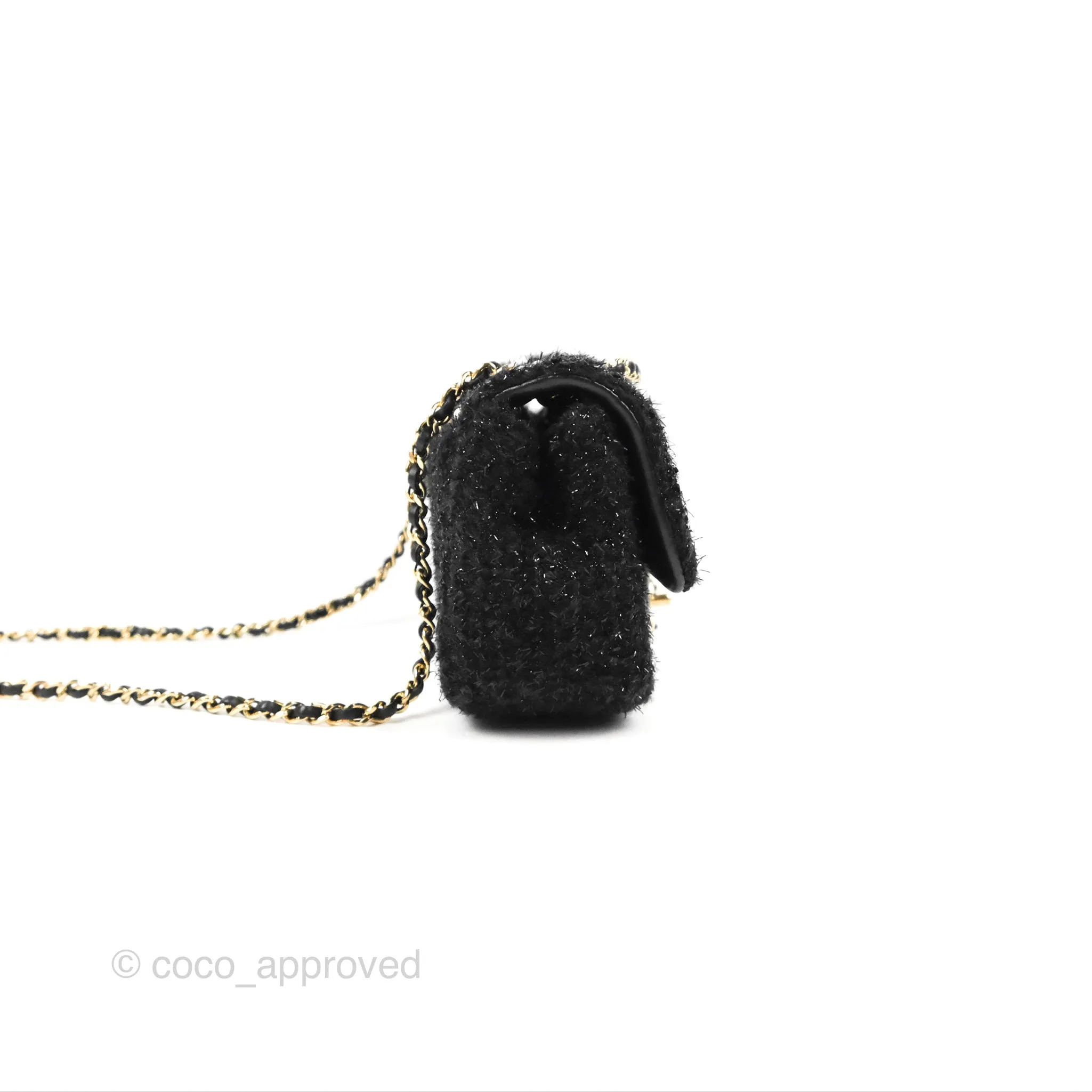 Chanel Black Faux Pearl Embellished Tweed Mini Cosmos Flap Bag