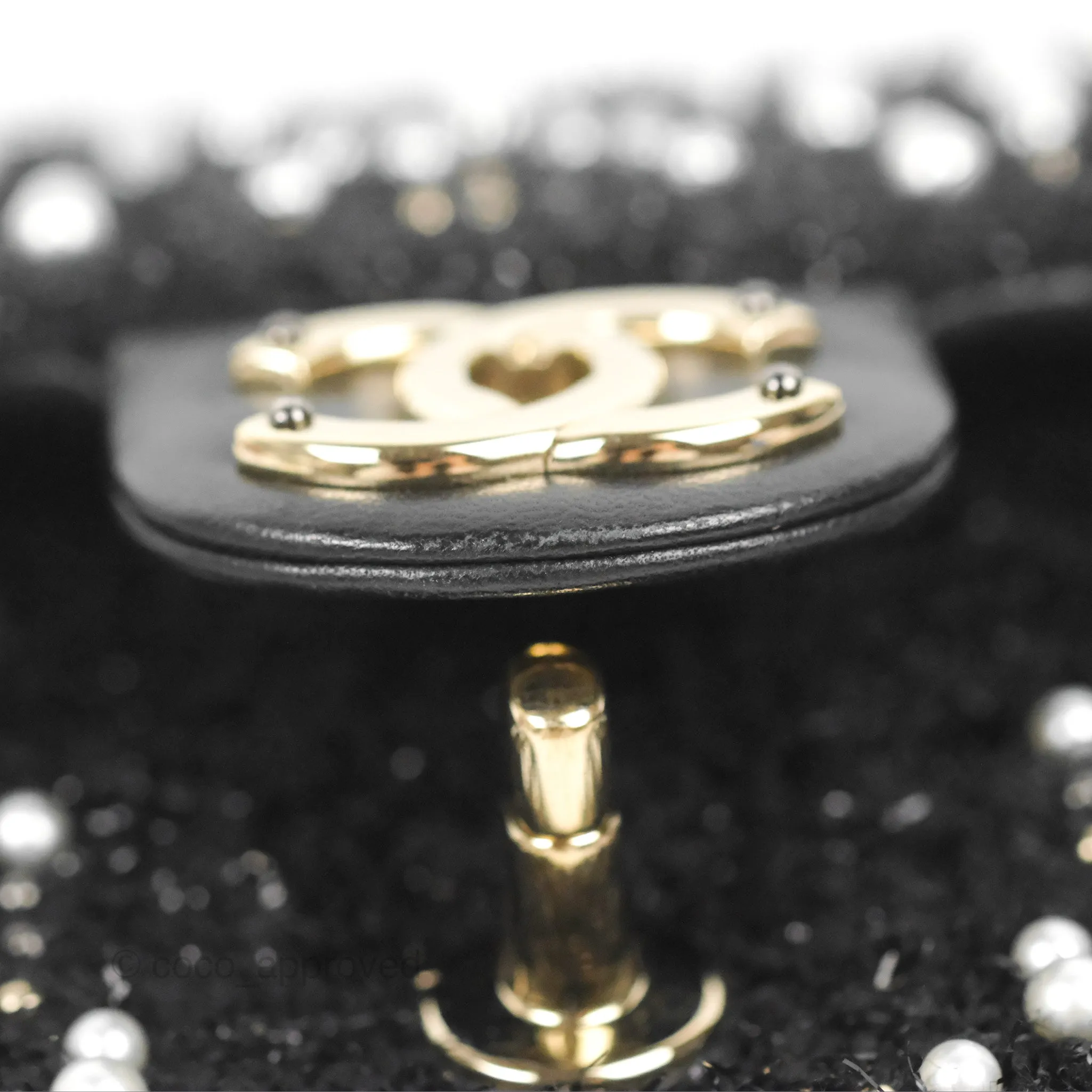 Chanel Black Faux Pearl Embellished Tweed Mini Cosmos Flap Bag