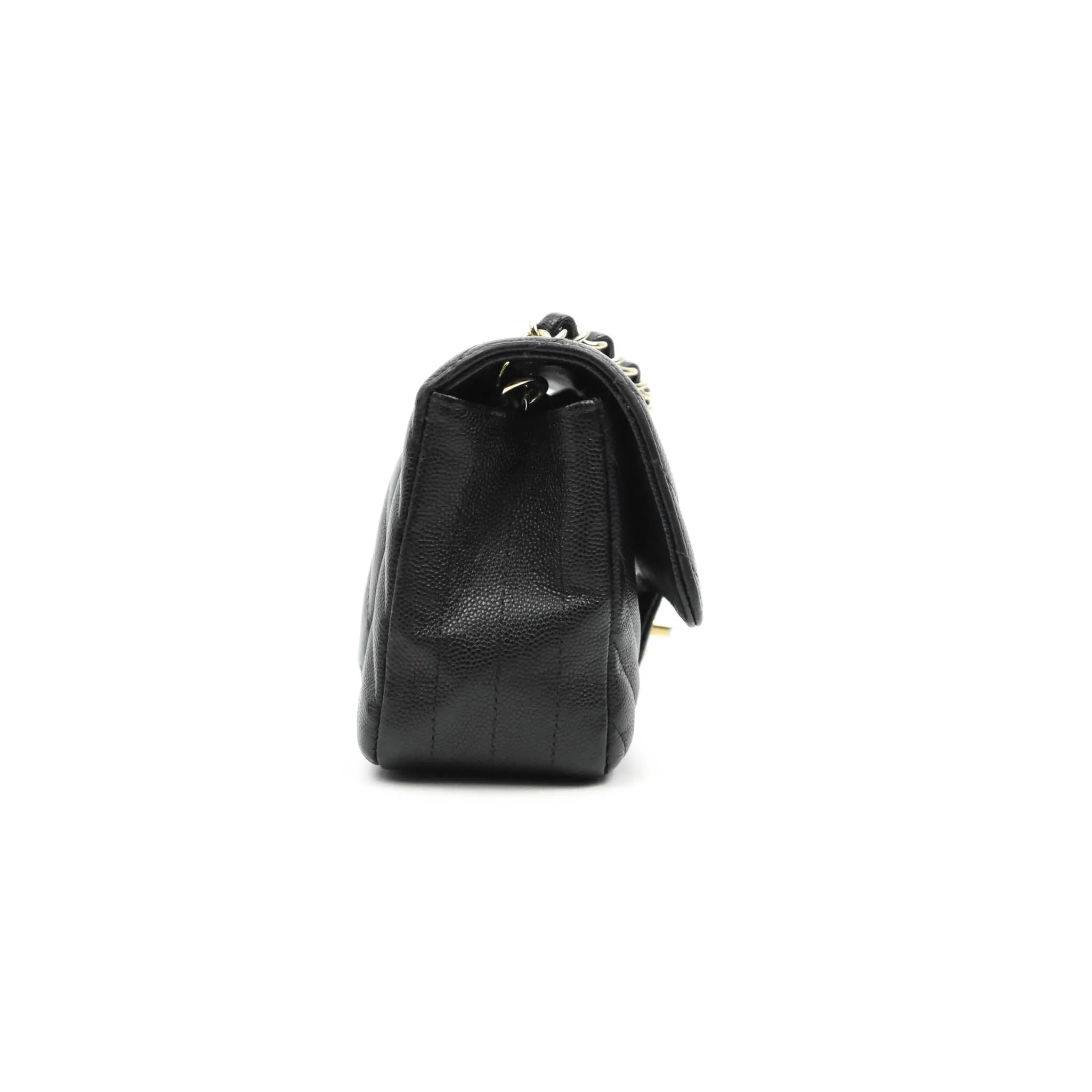 Chanel Chevron Mini Rectangular Flap Black Caviar Gold Hardware