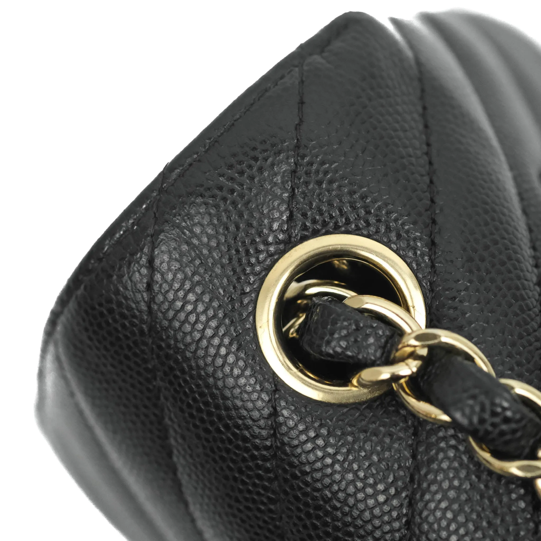Chanel Chevron Mini Rectangular Flap Black Caviar Gold Hardware