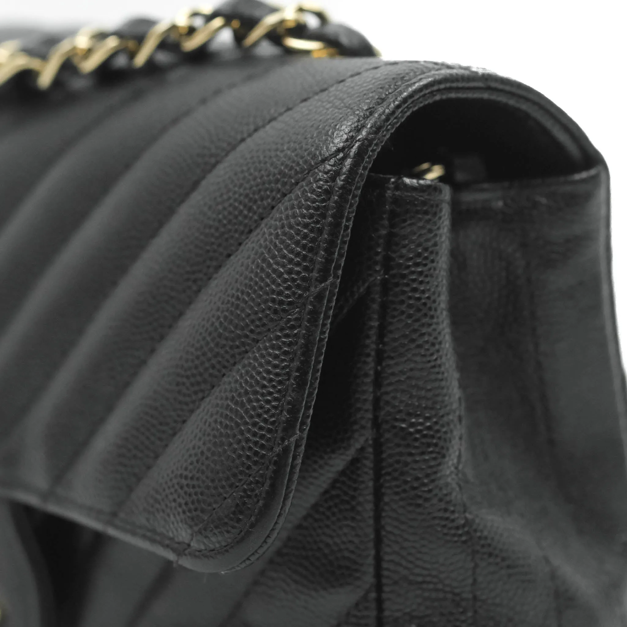 Chanel Chevron Mini Rectangular Flap Black Caviar Gold Hardware
