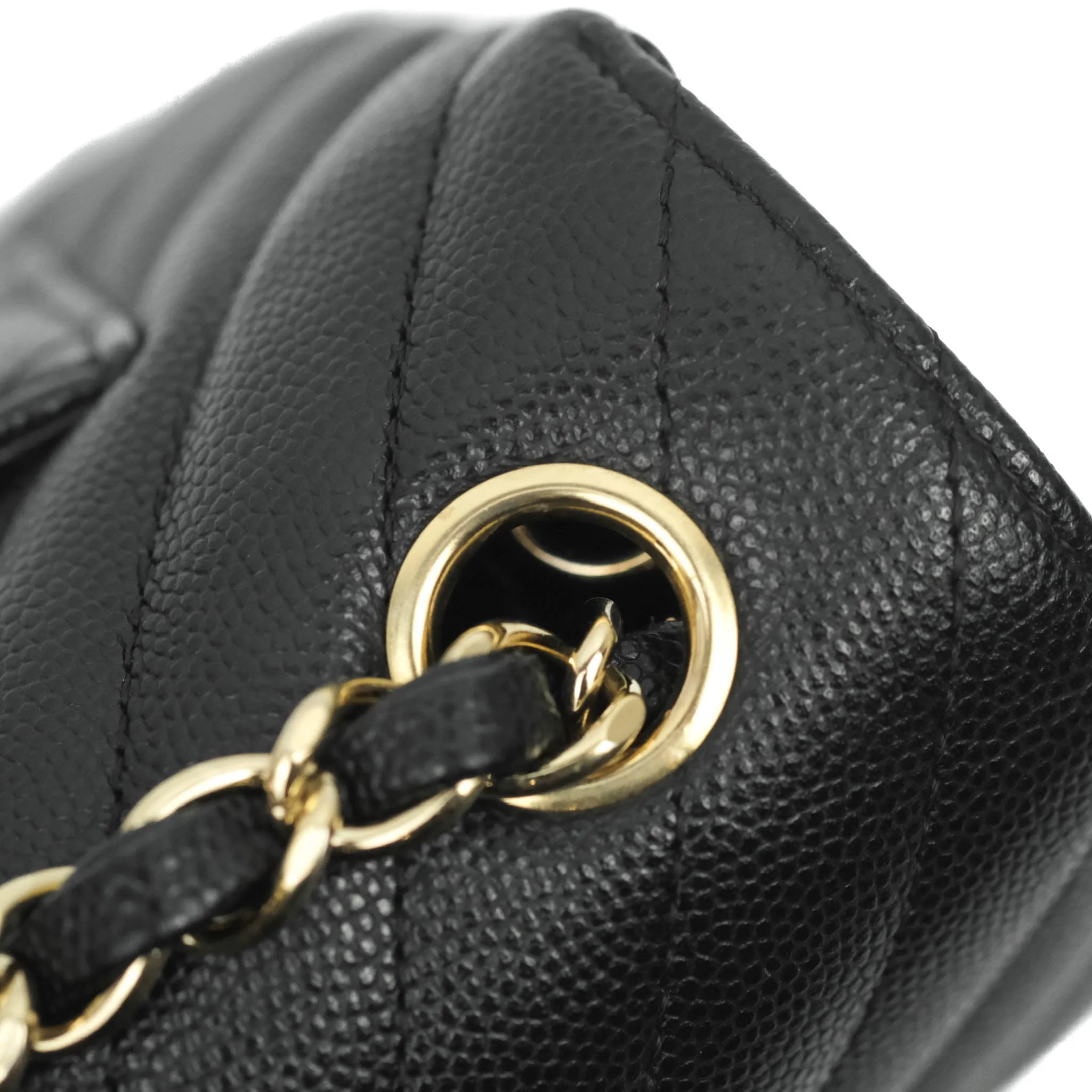 Chanel Chevron Mini Rectangular Flap Black Caviar Gold Hardware