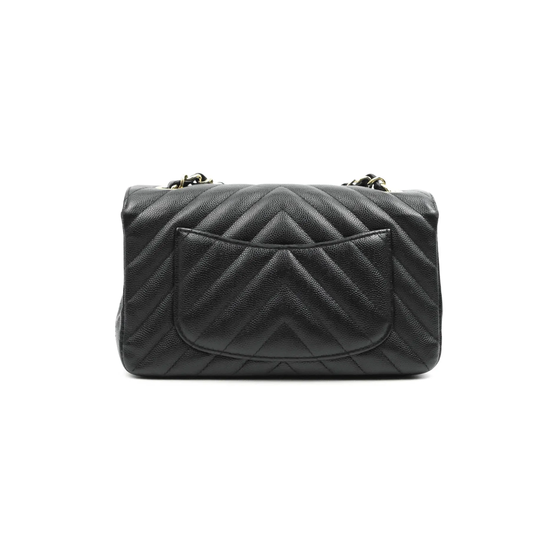 Chanel Chevron Mini Rectangular Flap Black Caviar Gold Hardware