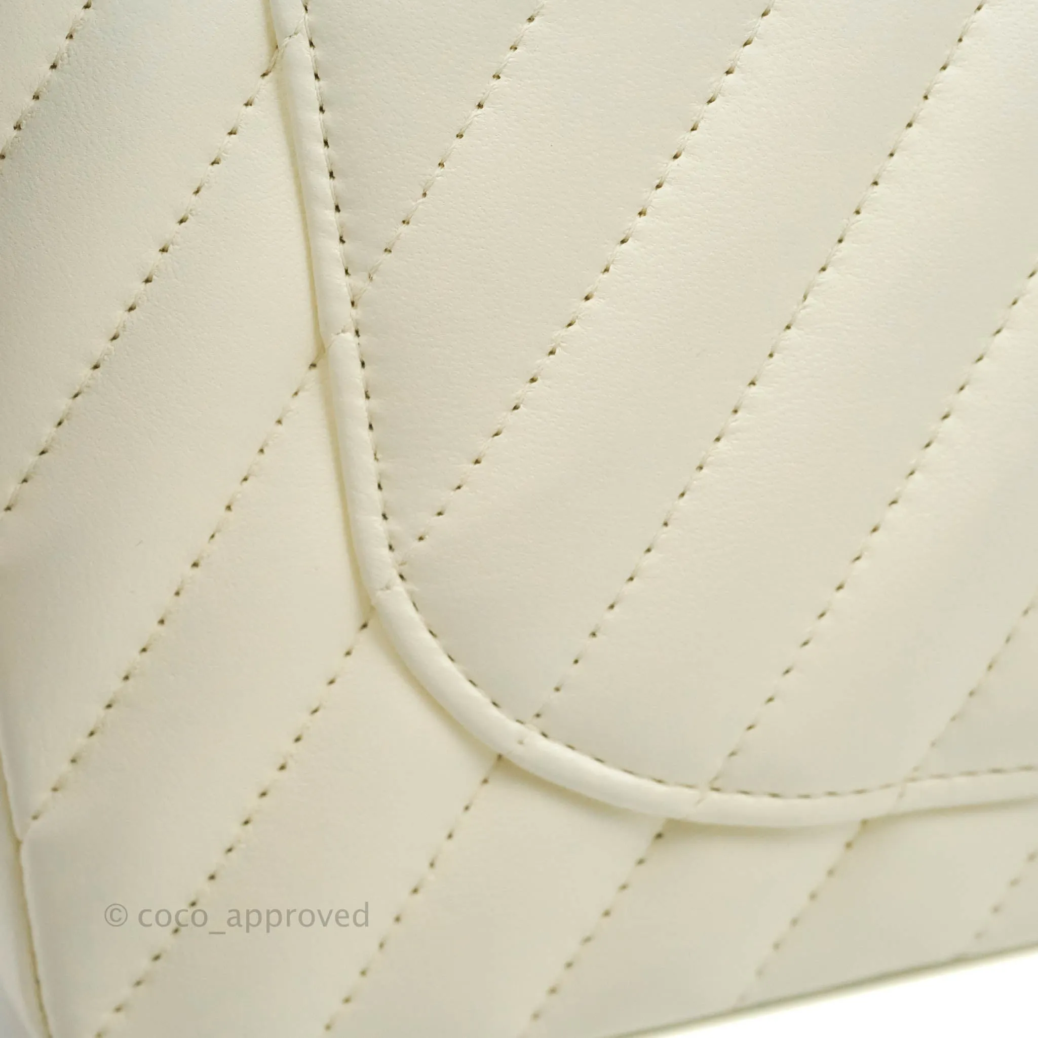 Chanel Classic Chevron S/M Small Double Flap Ivory White Lambskin Gold Hardware