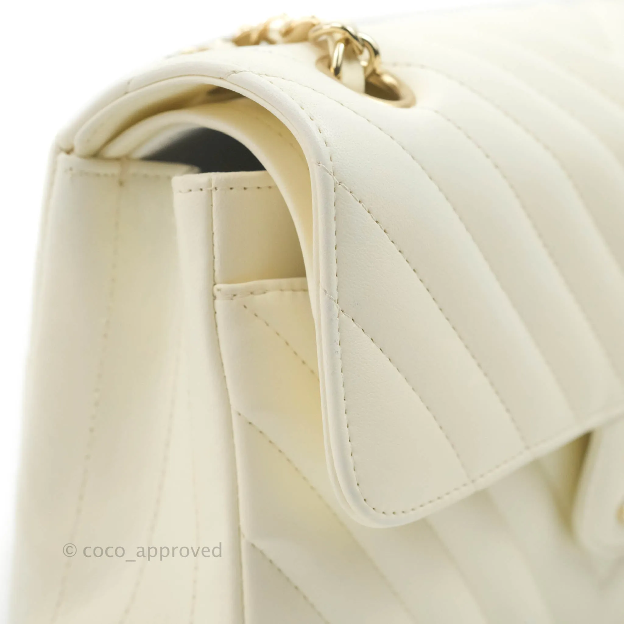 Chanel Classic Chevron S/M Small Double Flap Ivory White Lambskin Gold Hardware