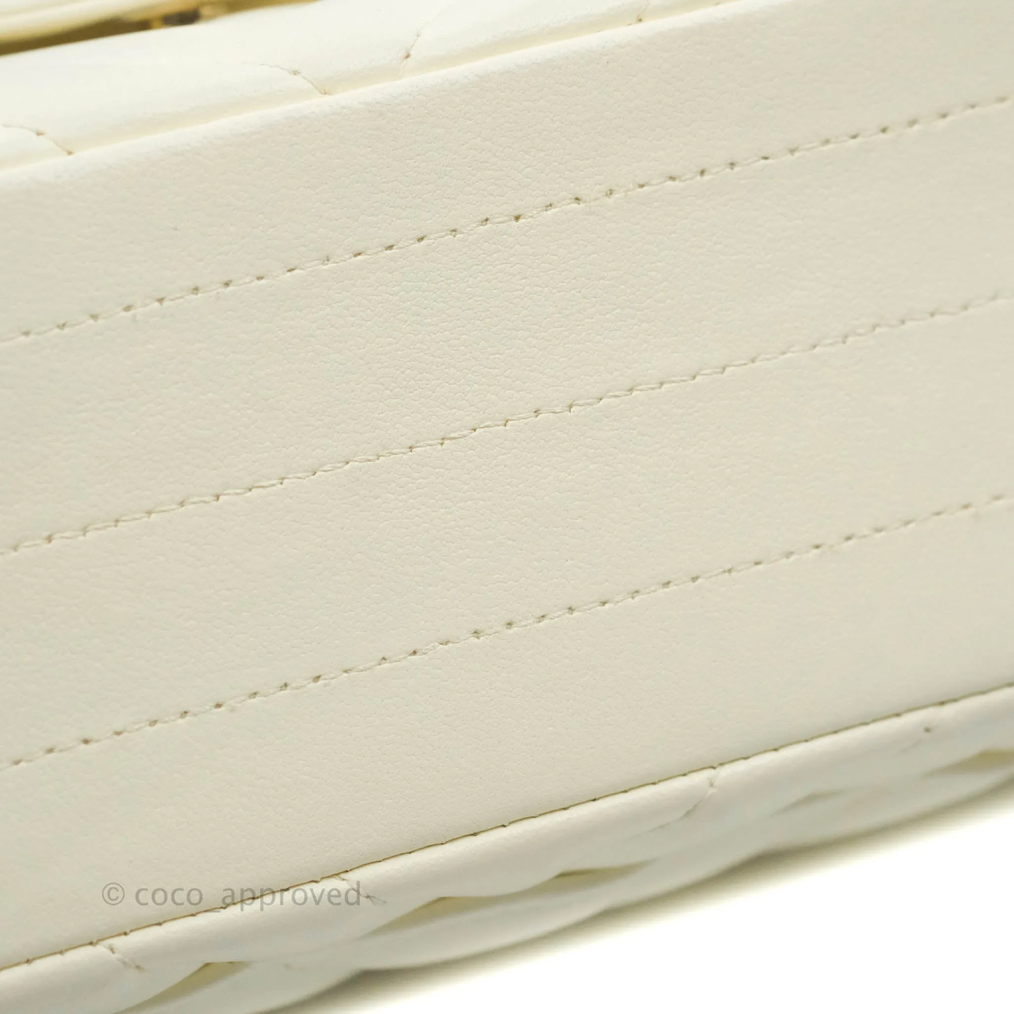Chanel Classic Chevron S/M Small Double Flap Ivory White Lambskin Gold Hardware