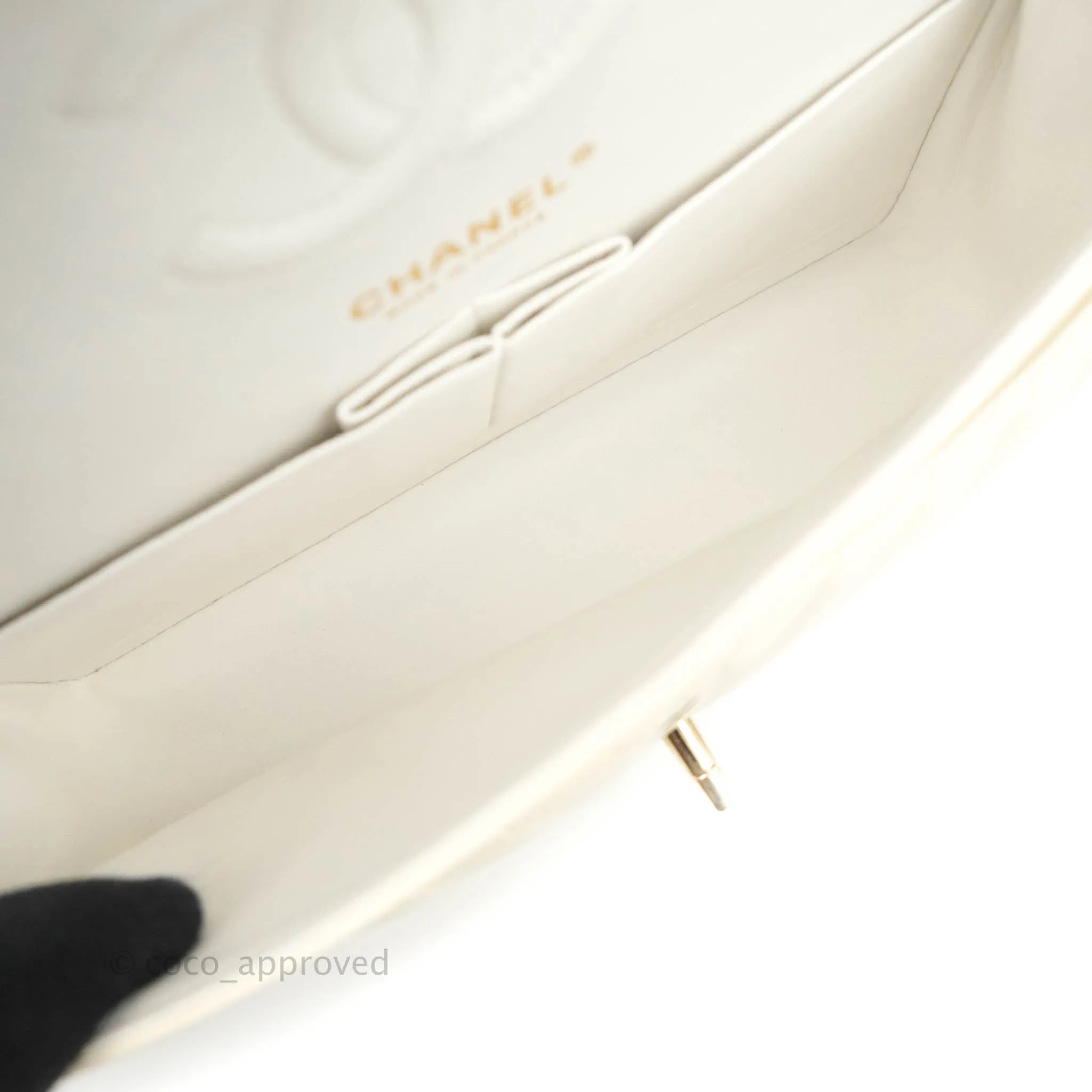 Chanel Classic Chevron S/M Small Double Flap Ivory White Lambskin Gold Hardware