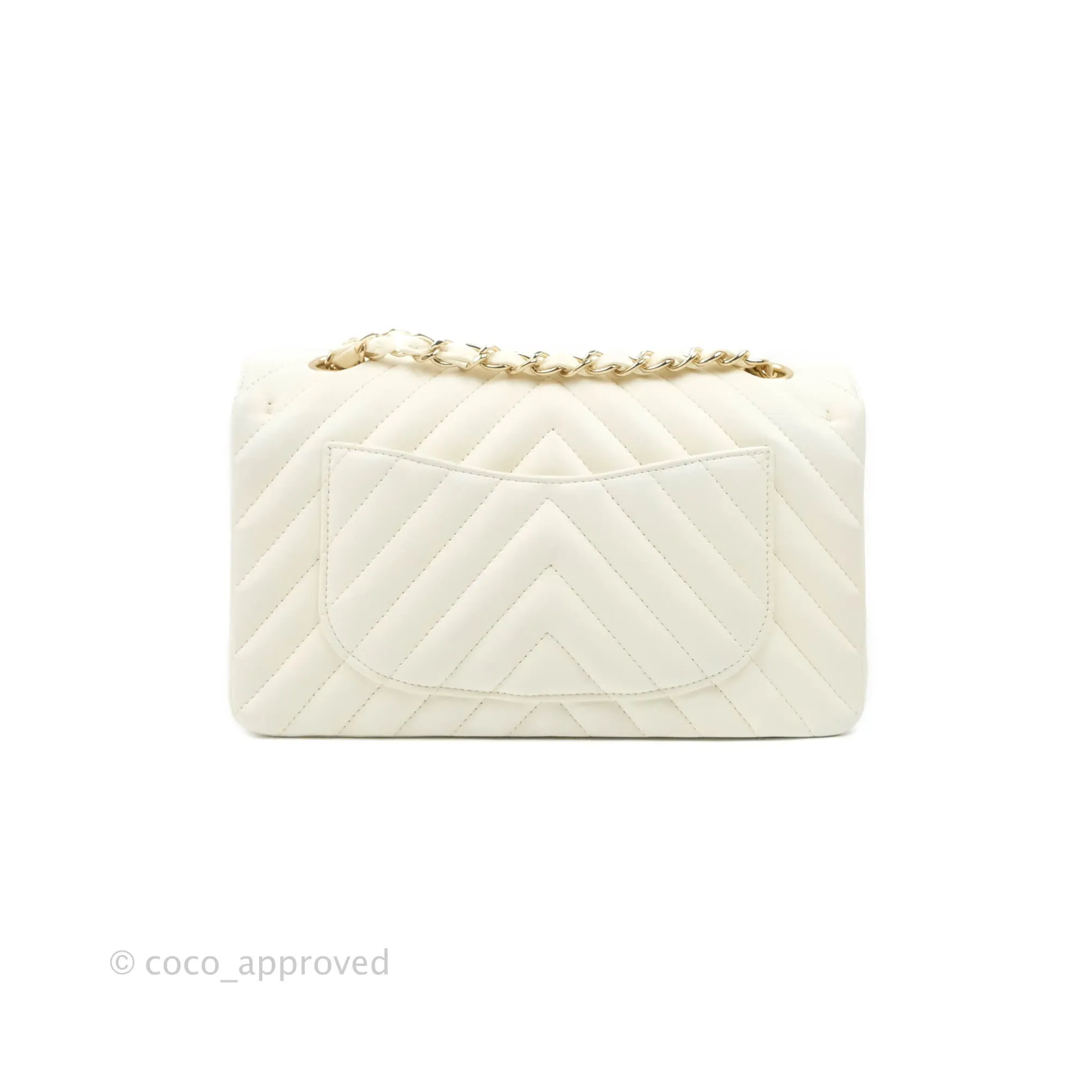 Chanel Classic Chevron S/M Small Double Flap Ivory White Lambskin Gold Hardware