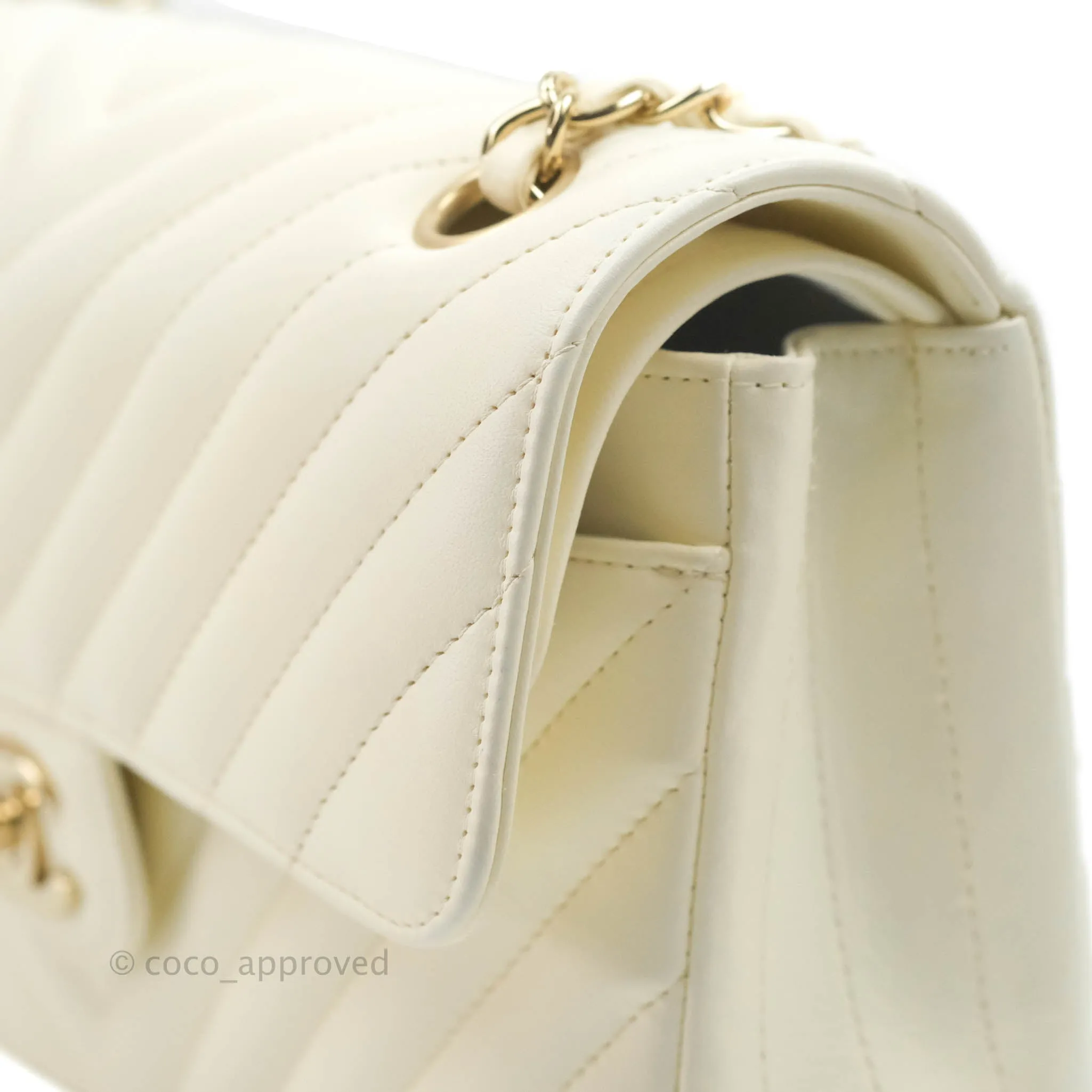 Chanel Classic Chevron S/M Small Double Flap Ivory White Lambskin Gold Hardware