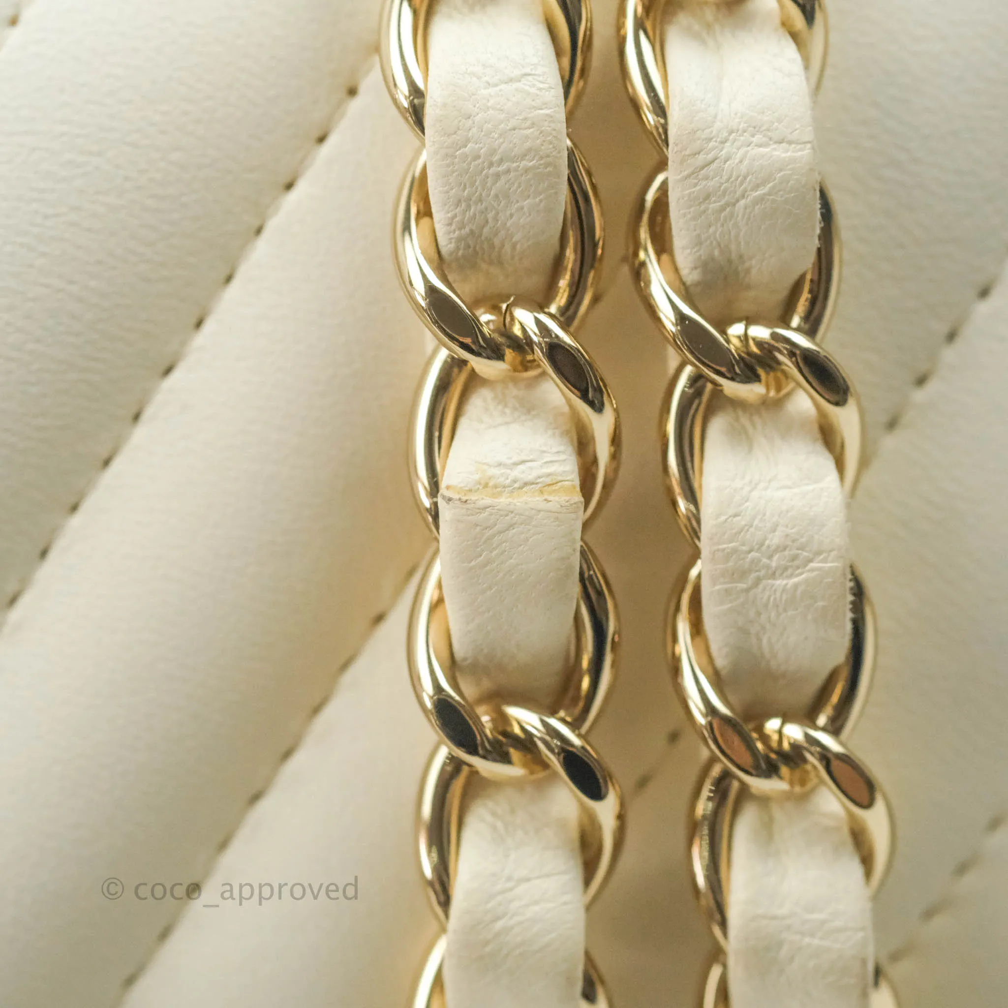 Chanel Classic Chevron S/M Small Double Flap Ivory White Lambskin Gold Hardware