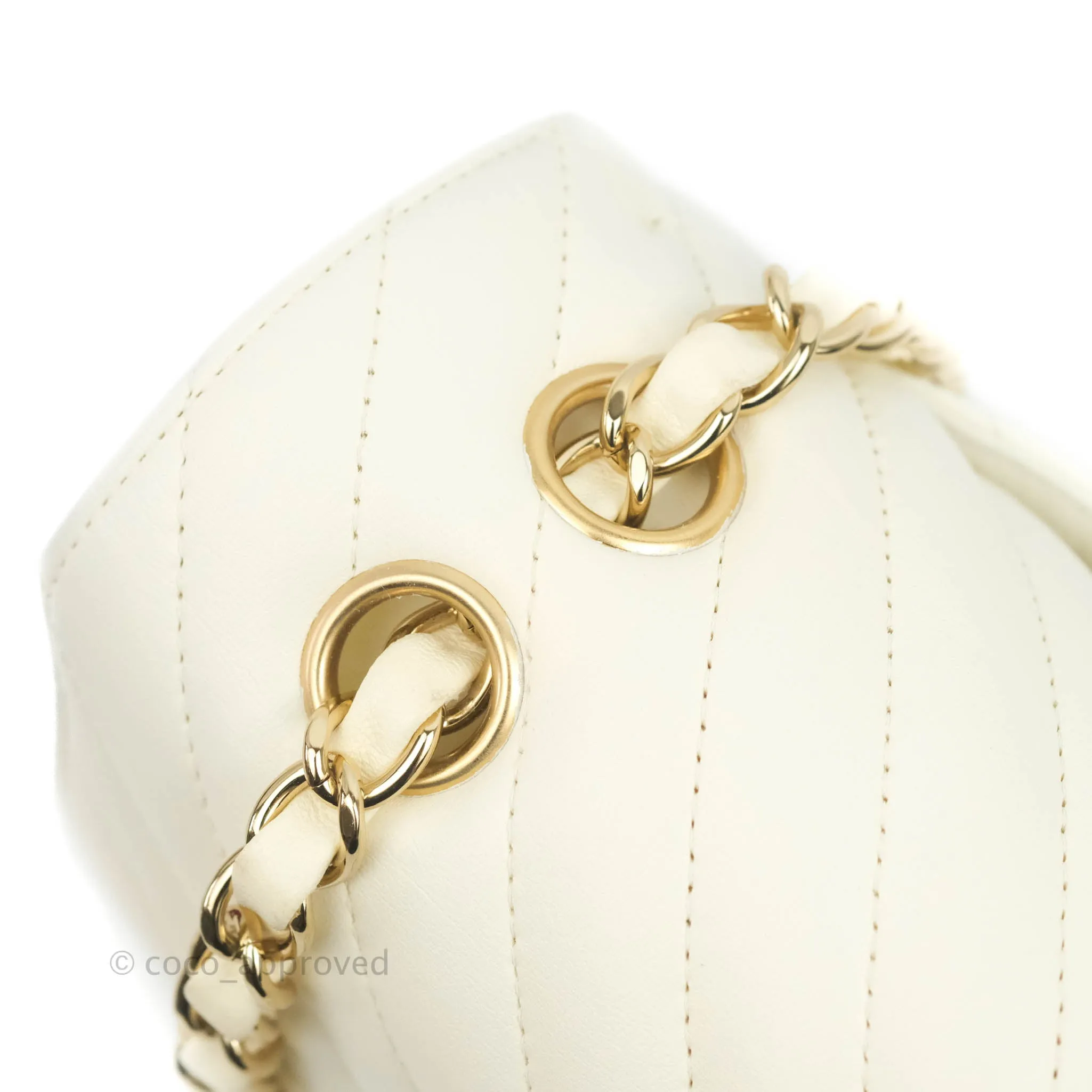 Chanel Classic Chevron S/M Small Double Flap Ivory White Lambskin Gold Hardware