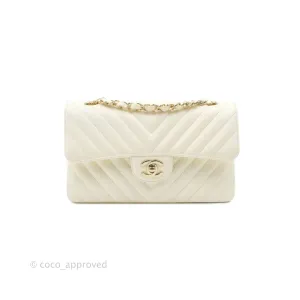 Chanel Classic Chevron S/M Small Double Flap Ivory White Lambskin Gold Hardware